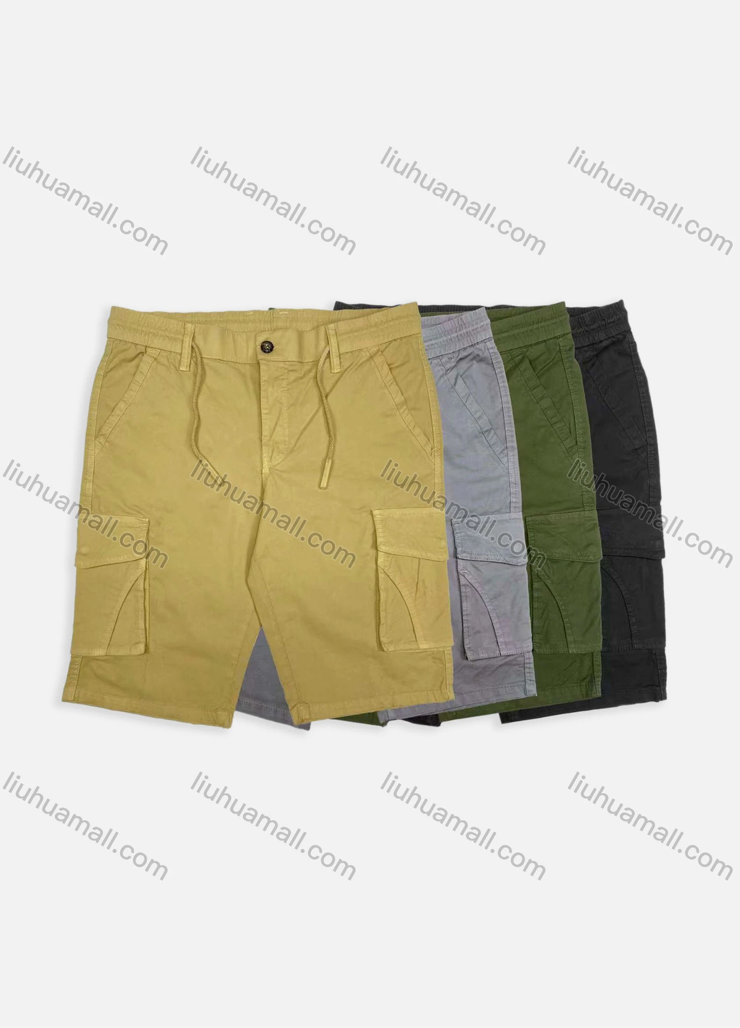 Wholesale Men's Casual Plain Multiple Pockets Button Closure Cargo Shorts BKZ001# - Liuhuamall