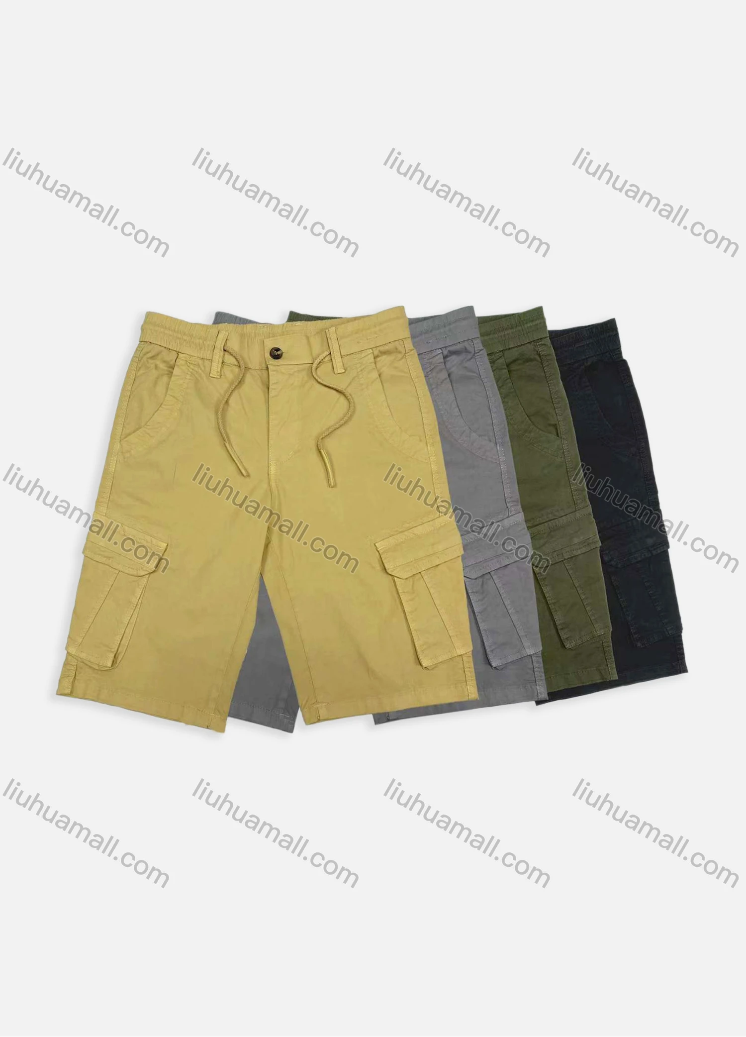 Wholesale Men's Casual Plain Multiple Pockets Button Closure Cargo Shorts BKZ002# - Liuhuamall