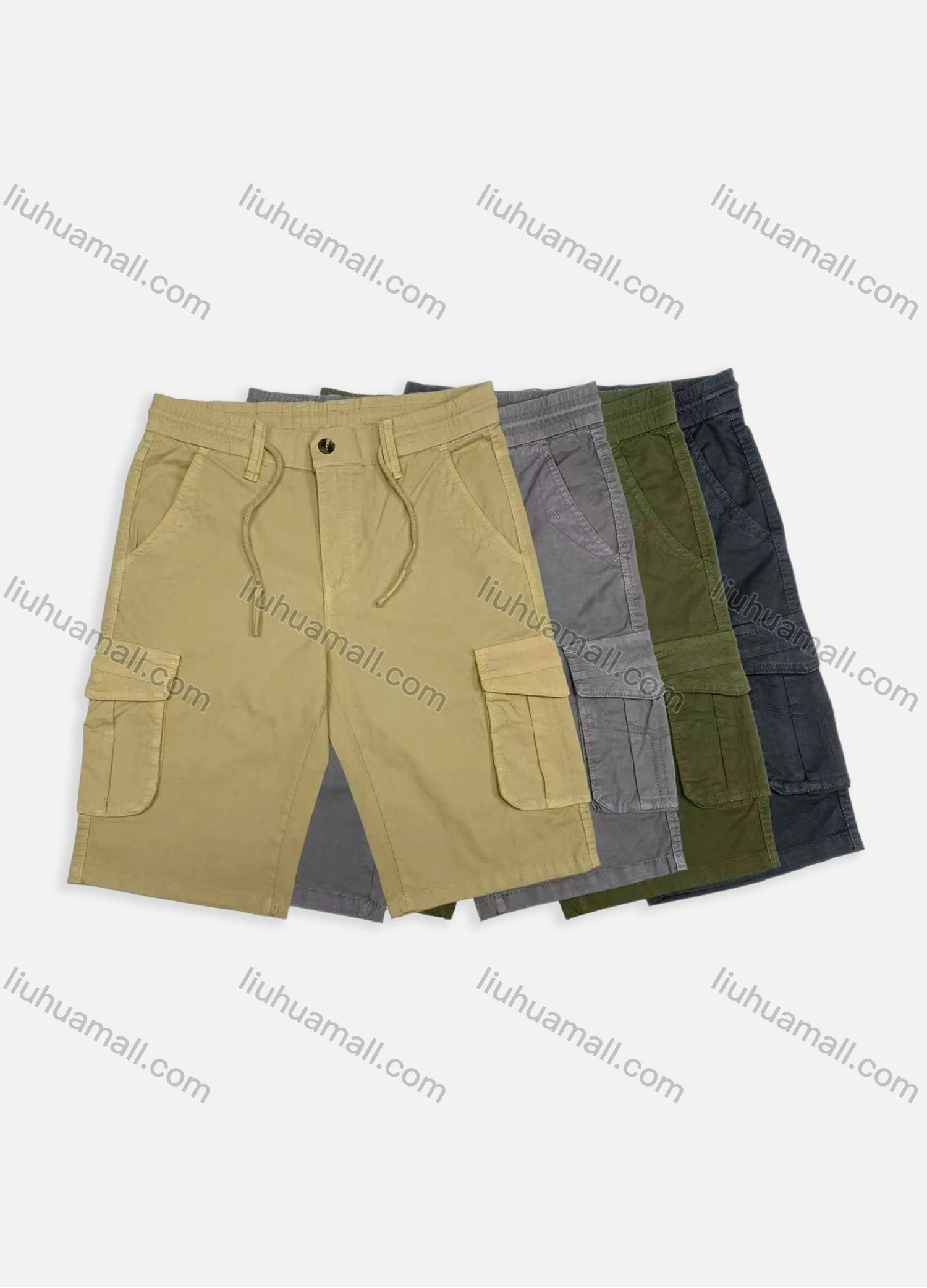 Wholesale Men's Casual Plain Multiple Pockets Button Closure Cargo Shorts BKZ003# - Liuhuamall
