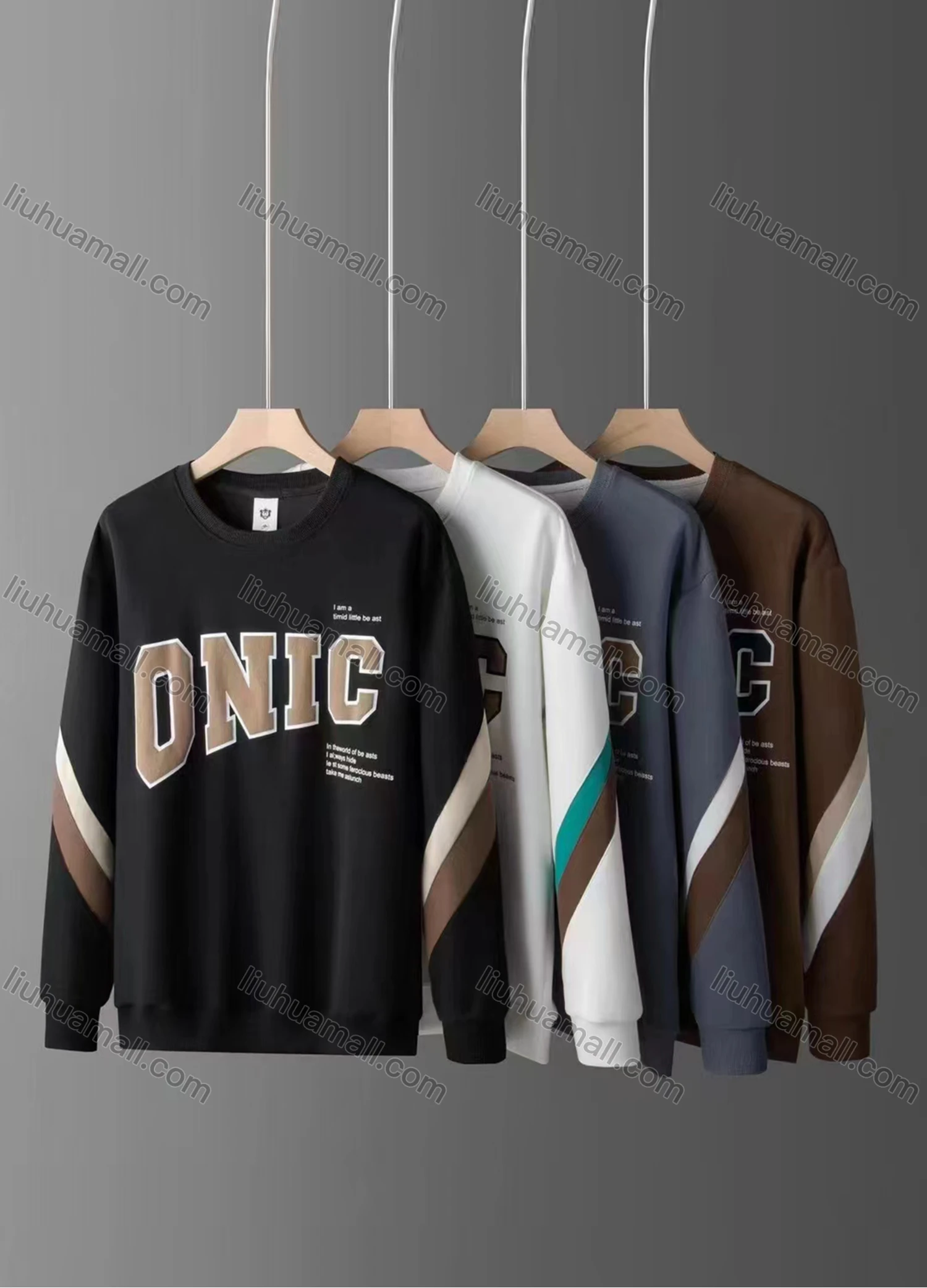 Wholesale Men's Casual Splicing Colorblock Letter Graphic Long Sleeve Round Neck Sweatshirt P62# - Liuhuamall