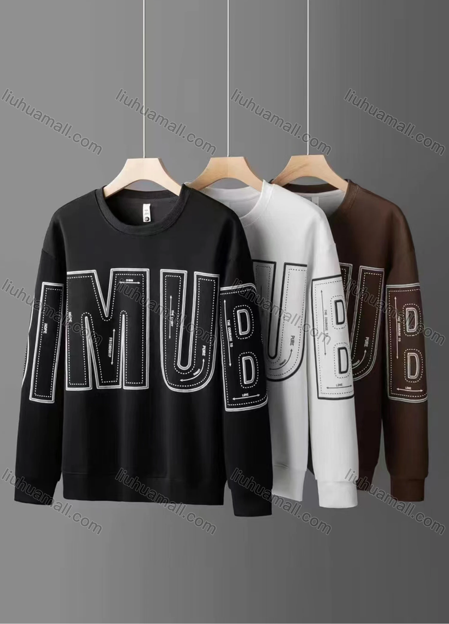 Wholesale Men's Casual Letter Graphic Long Sleeve Round Neck Sweatshirt Y80# - Liuhuamall