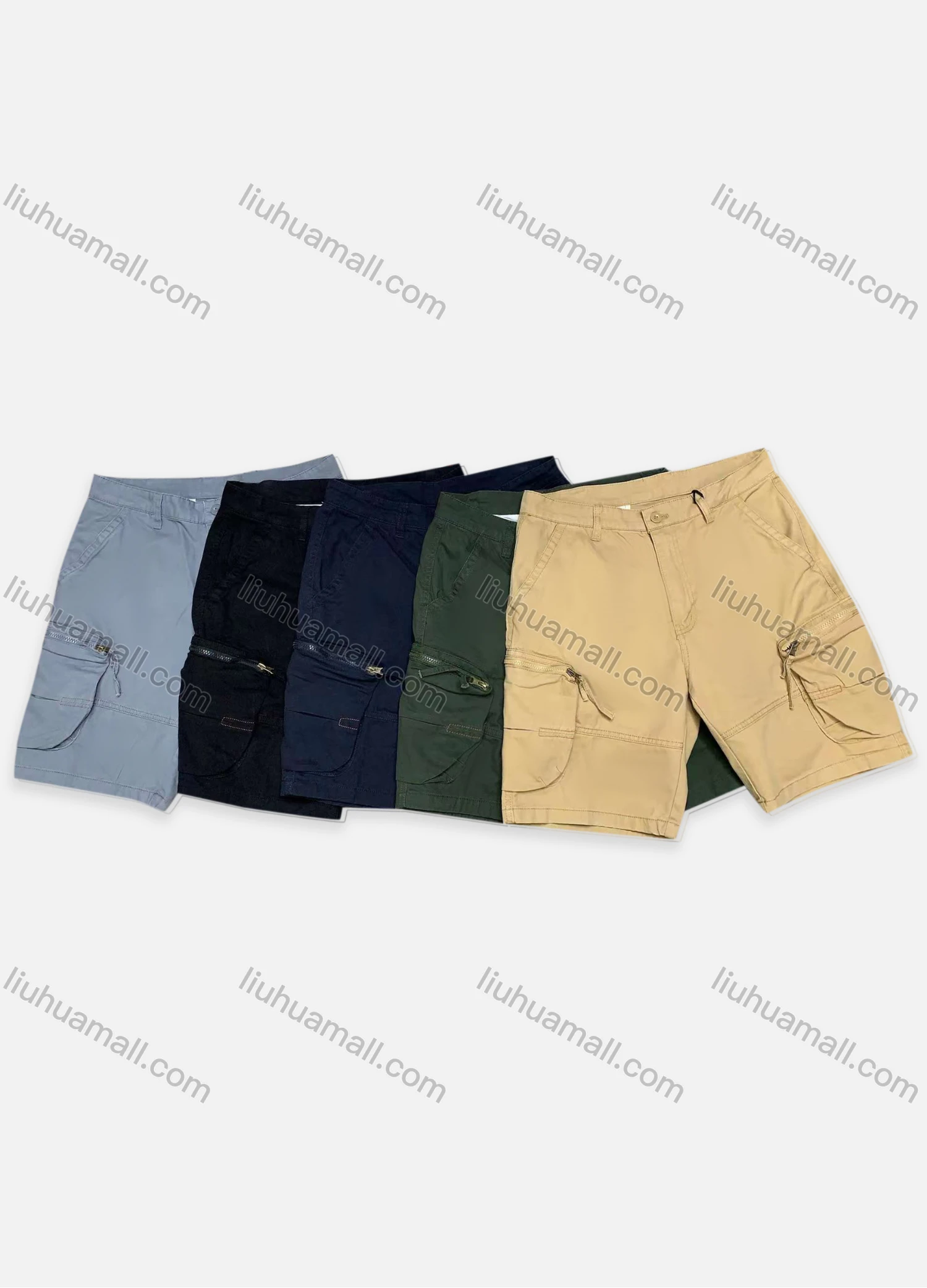 Wholesale Men's Casual Plain Zipper Pockets Drawstring Shorts 28701# - Liuhuamall