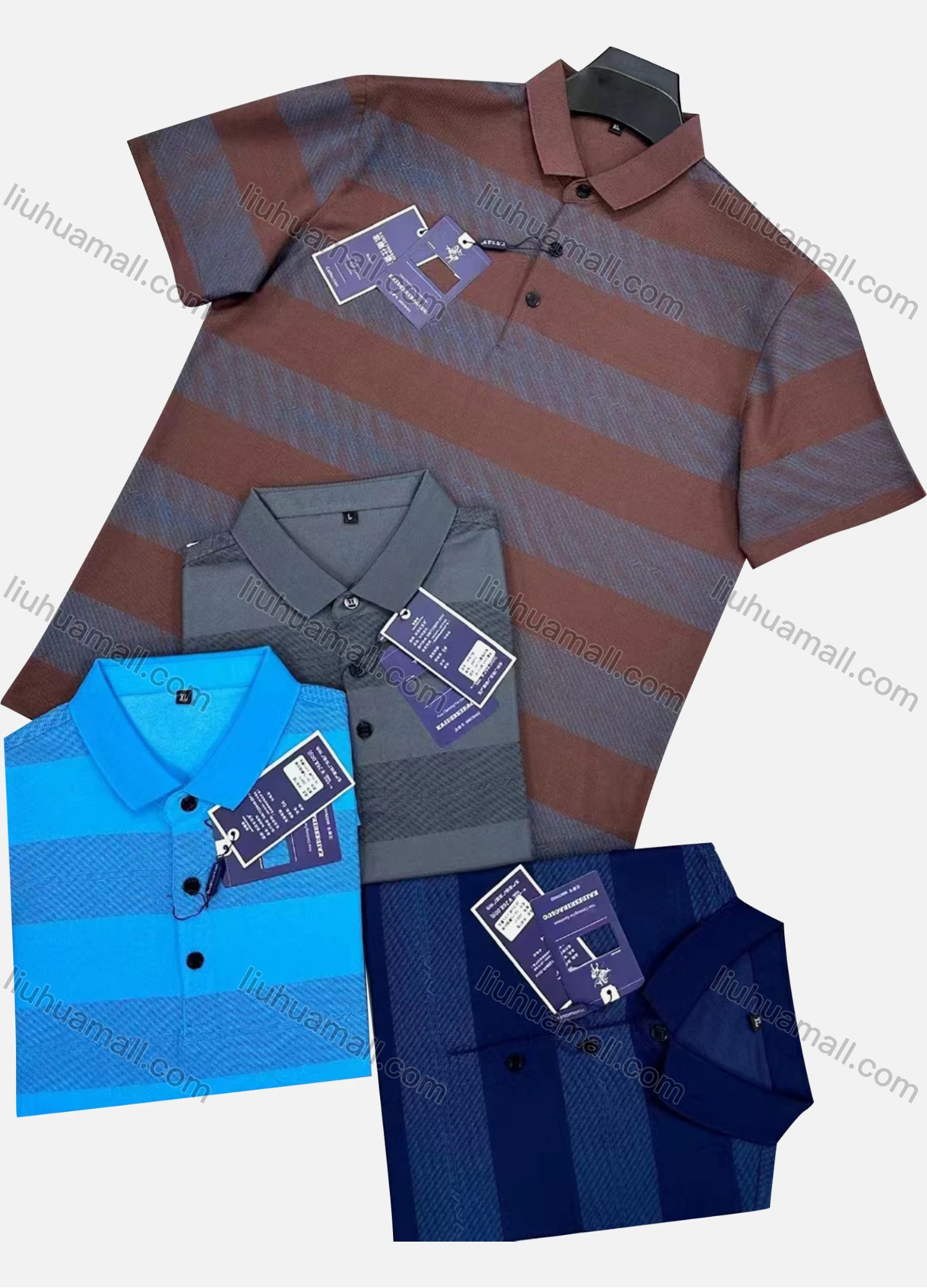 Wholesale Men's Casual Striped Short Sleeve Polo Shirt - Liuhuamall