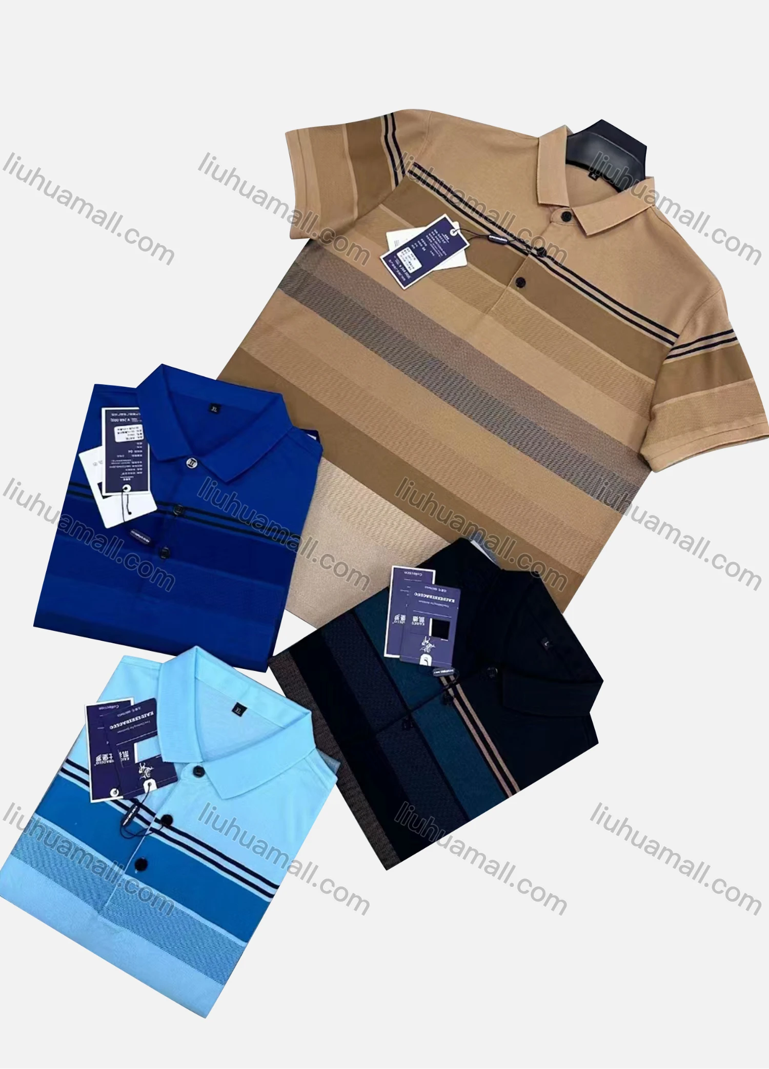 Wholesale Men's Casual Striped Short Sleeve Polo Shirt - Liuhuamall