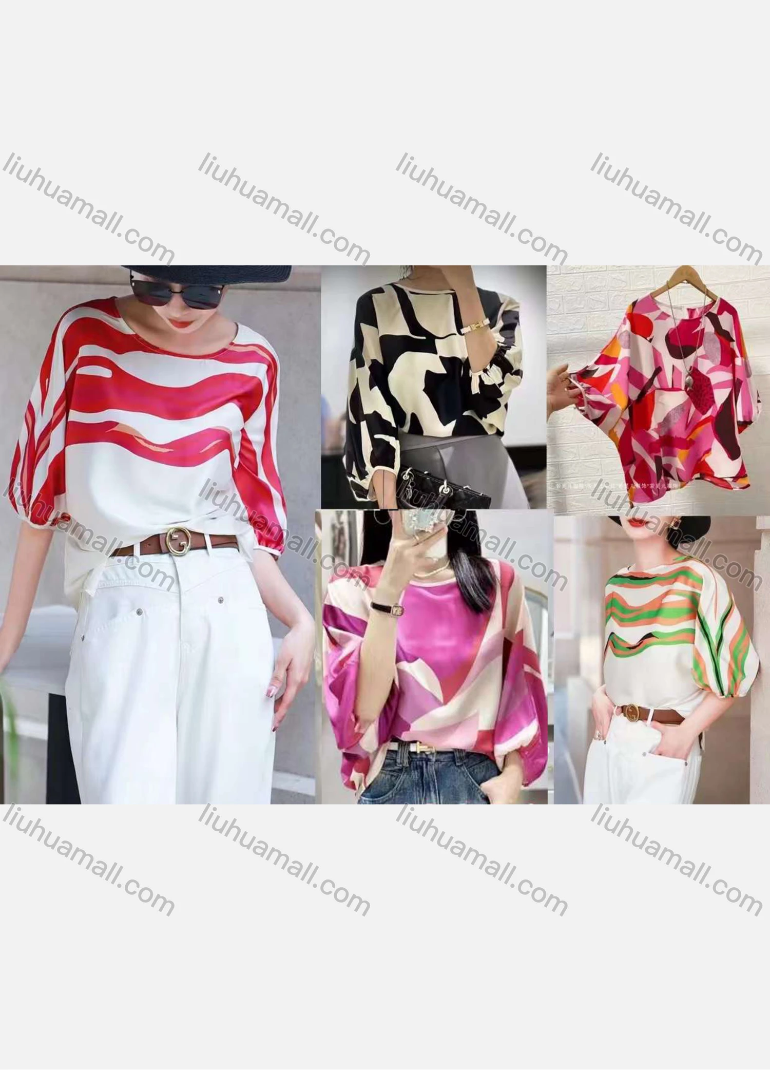 Wholesale Women's Casual Colorblock Striped Lantern Sleeve Satin Blouse 8821# - Liuhuamall