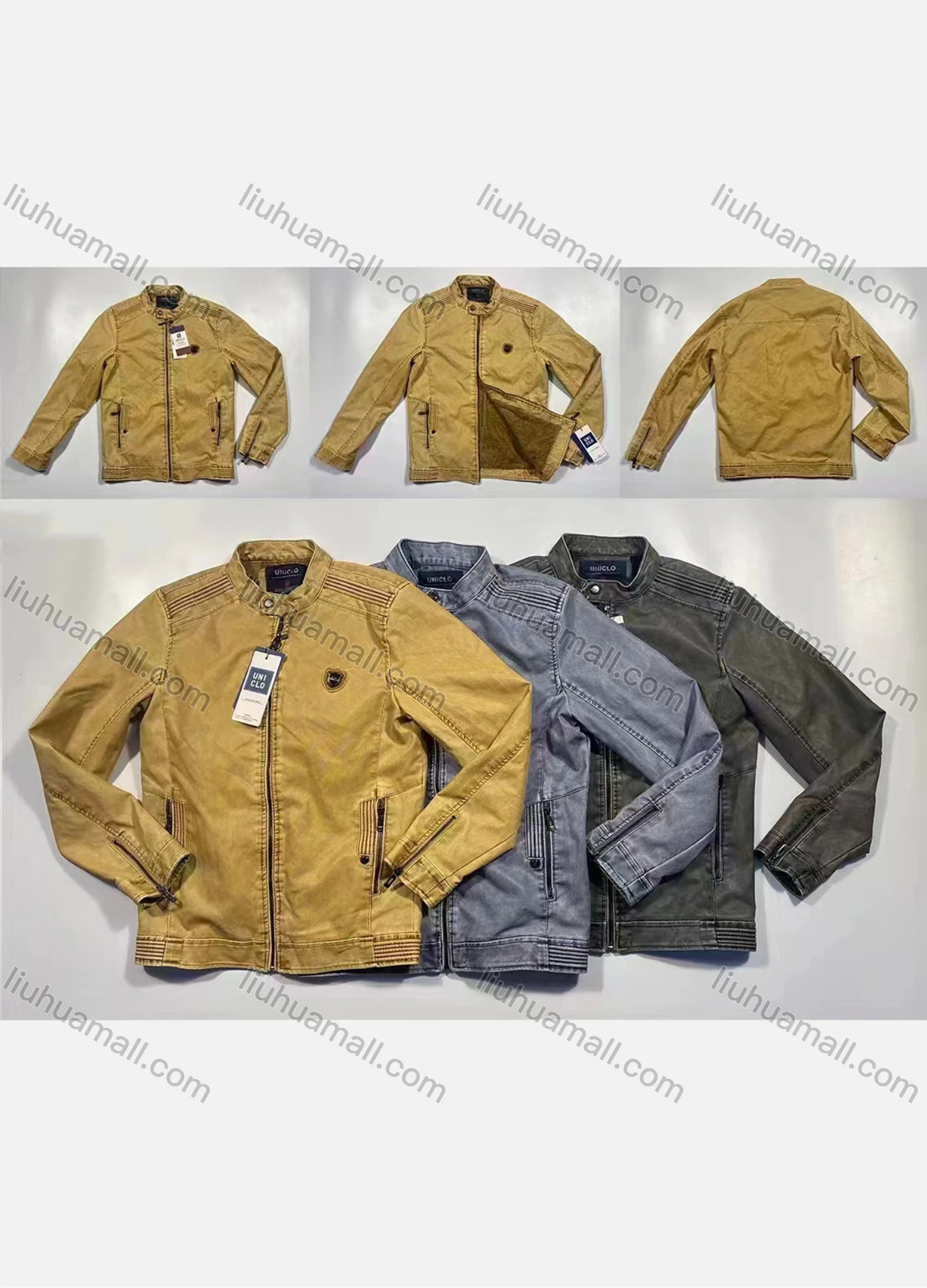 Wholesale Men's Casual Windproof Stand Collar Leather Biker Jacket 5-506# - Liuhuamall