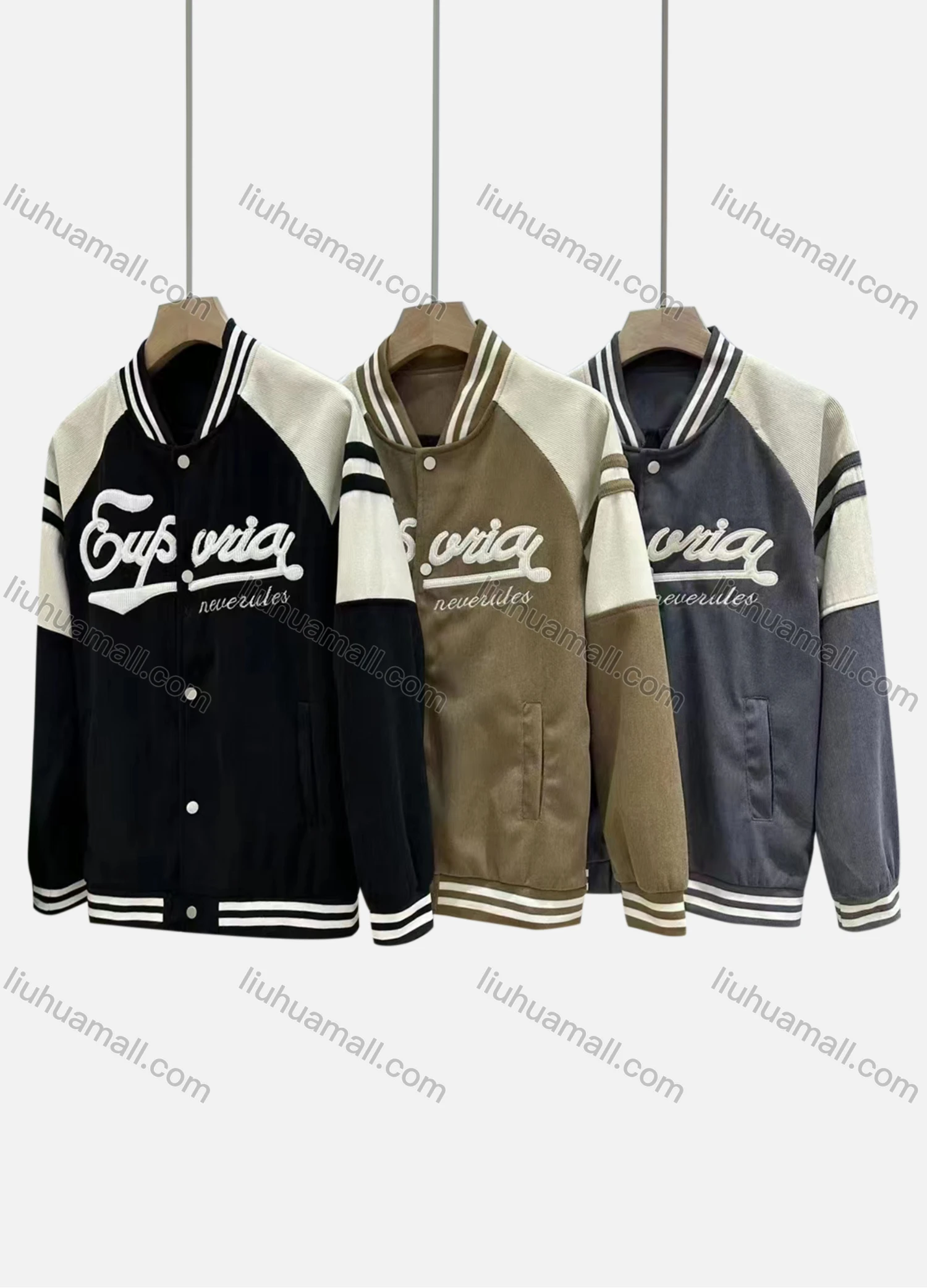 Wholesale Men's Casual Baseball Collar Button Down Letter Baseball Jacket 508# - Liuhuamall