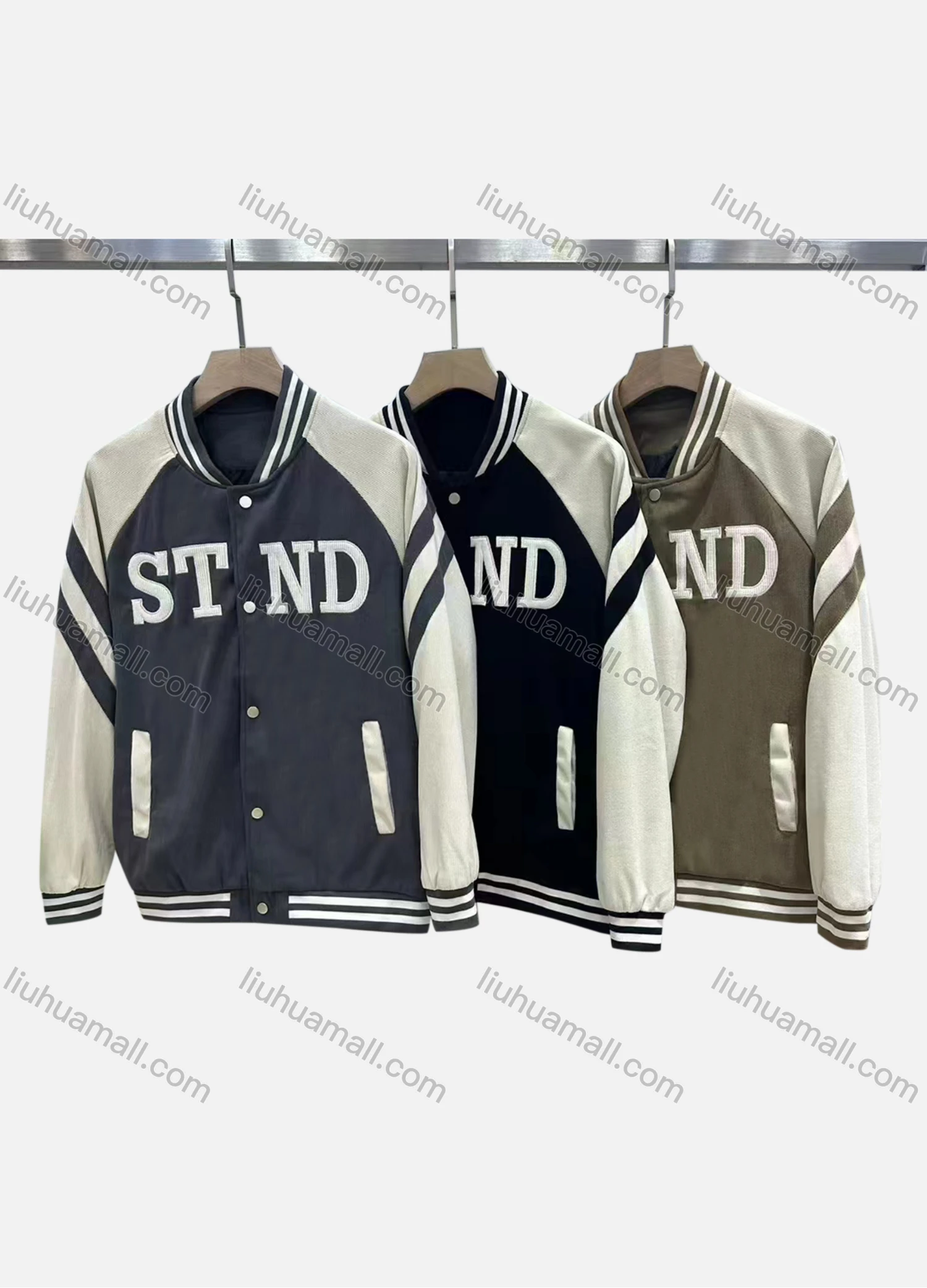 Wholesale Men's Casual Baseball Collar Button Down Letter Baseball Jacket 509# - Liuhuamall