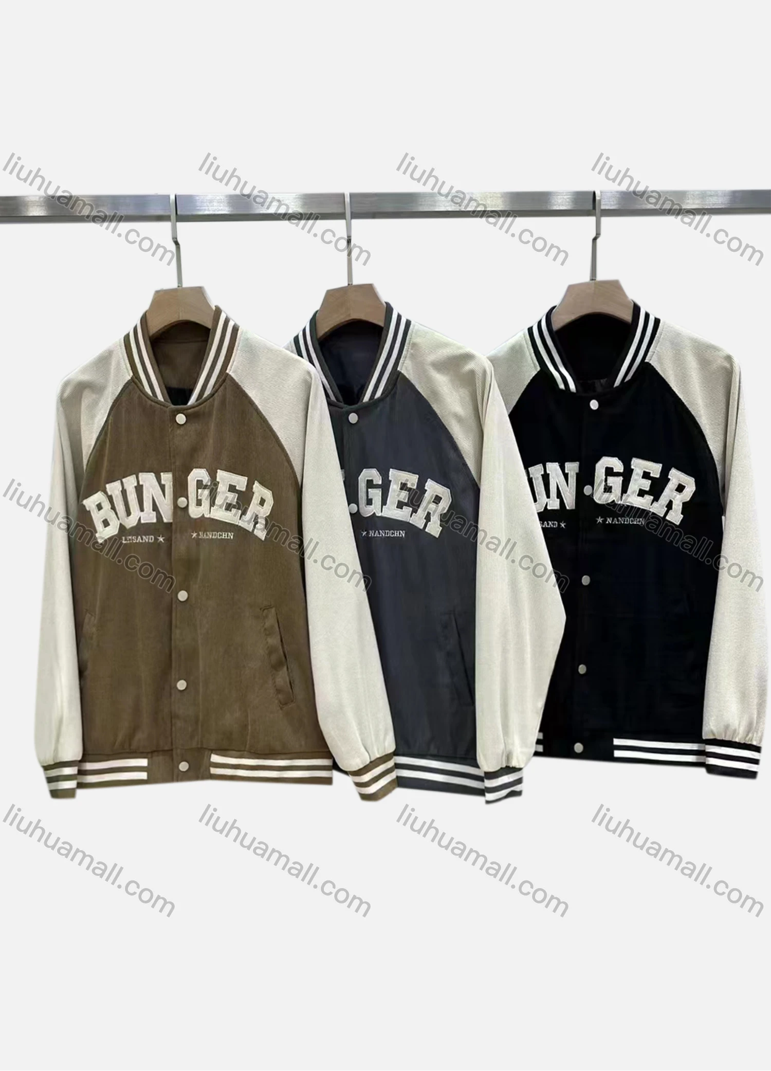 Wholesale Men's Casual Baseball Collar Button Down Letter Baseball Jacket 2301# - Liuhuamall