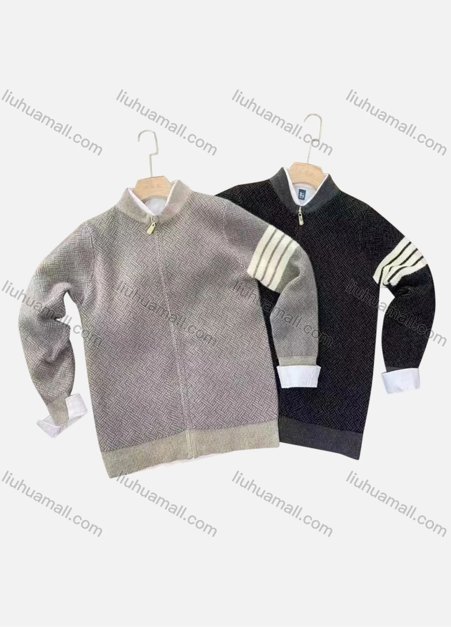 Wholesale Men's Casual Striped Long Sleeve Pockets Knitted Jacket 6613 - Liuhuamall