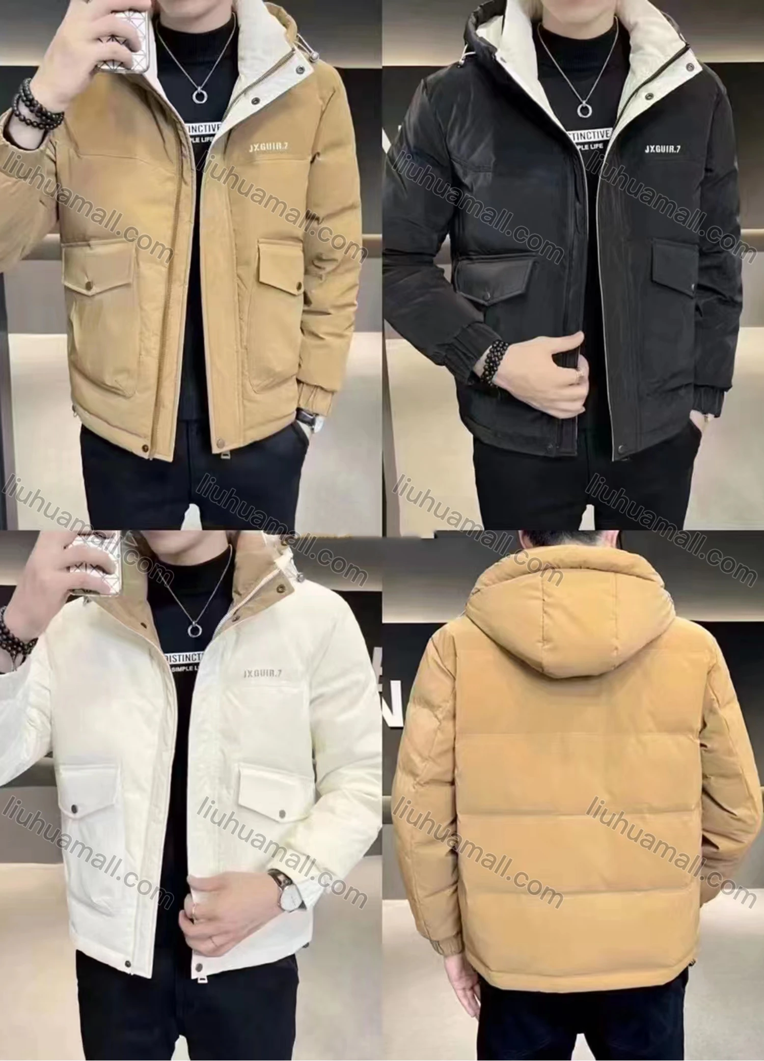 Wholesale Men's Casual Thermal Hooded Pockets Puffer Jacket 6801# - Liuhuamall