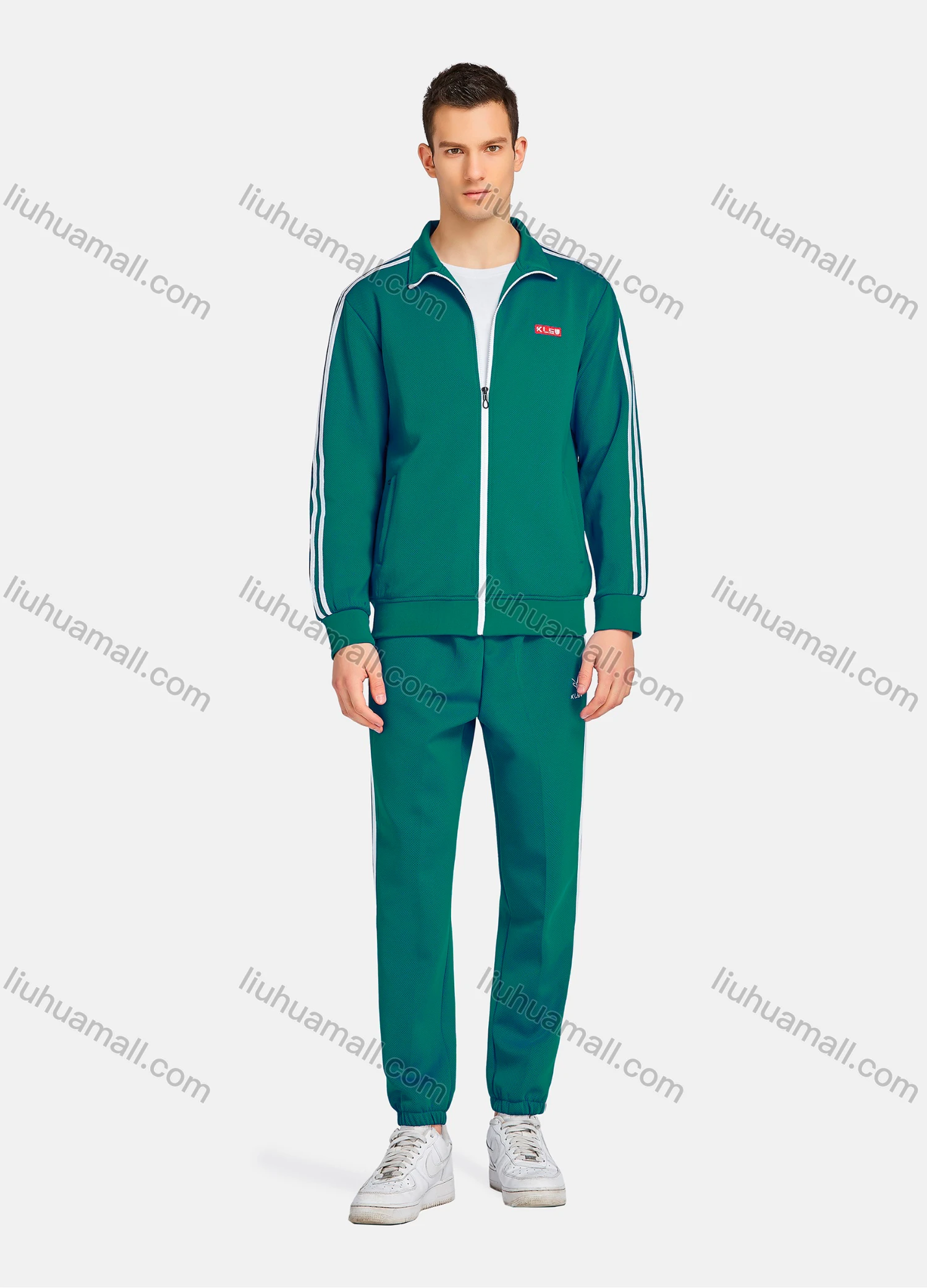 Wholesale Men's Athletic Workout Zip Long Sleeve Stand Collar Jacket & Straight Leg Ankle Length Joggers 2 Piece Sports Set - Liuhuamall