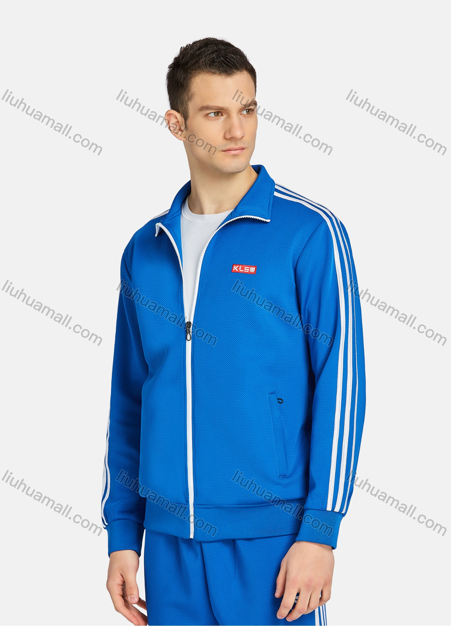 Wholesale Men's Athletic Workout Zip Long Sleeve Stand Collar Jacket & Straight Leg Ankle Length Joggers 2 Piece Sports Set - Liuhuamall