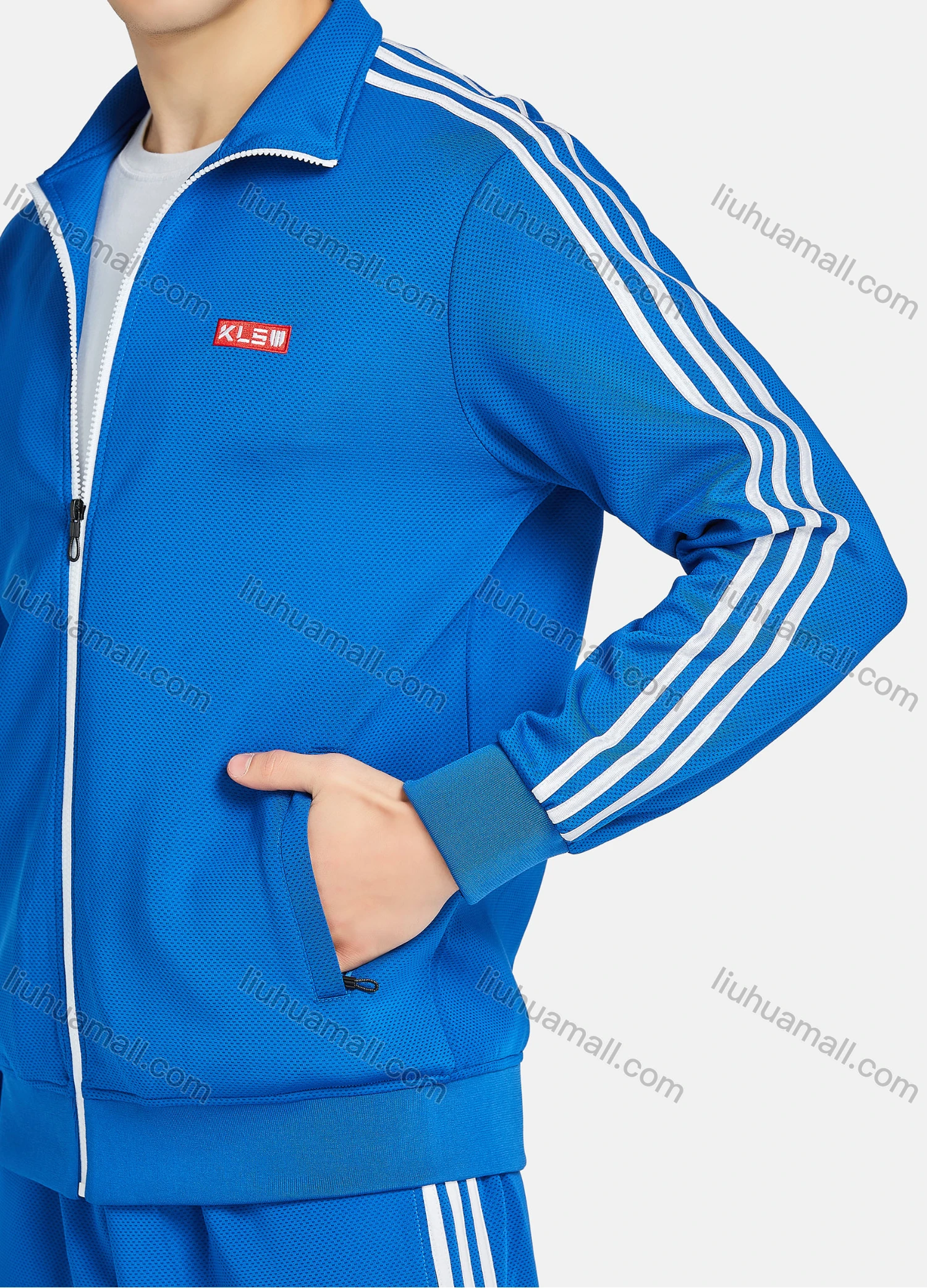 Wholesale Men's Athletic Workout Zip Long Sleeve Stand Collar Jacket & Straight Leg Ankle Length Joggers 2 Piece Sports Set - Liuhuamall