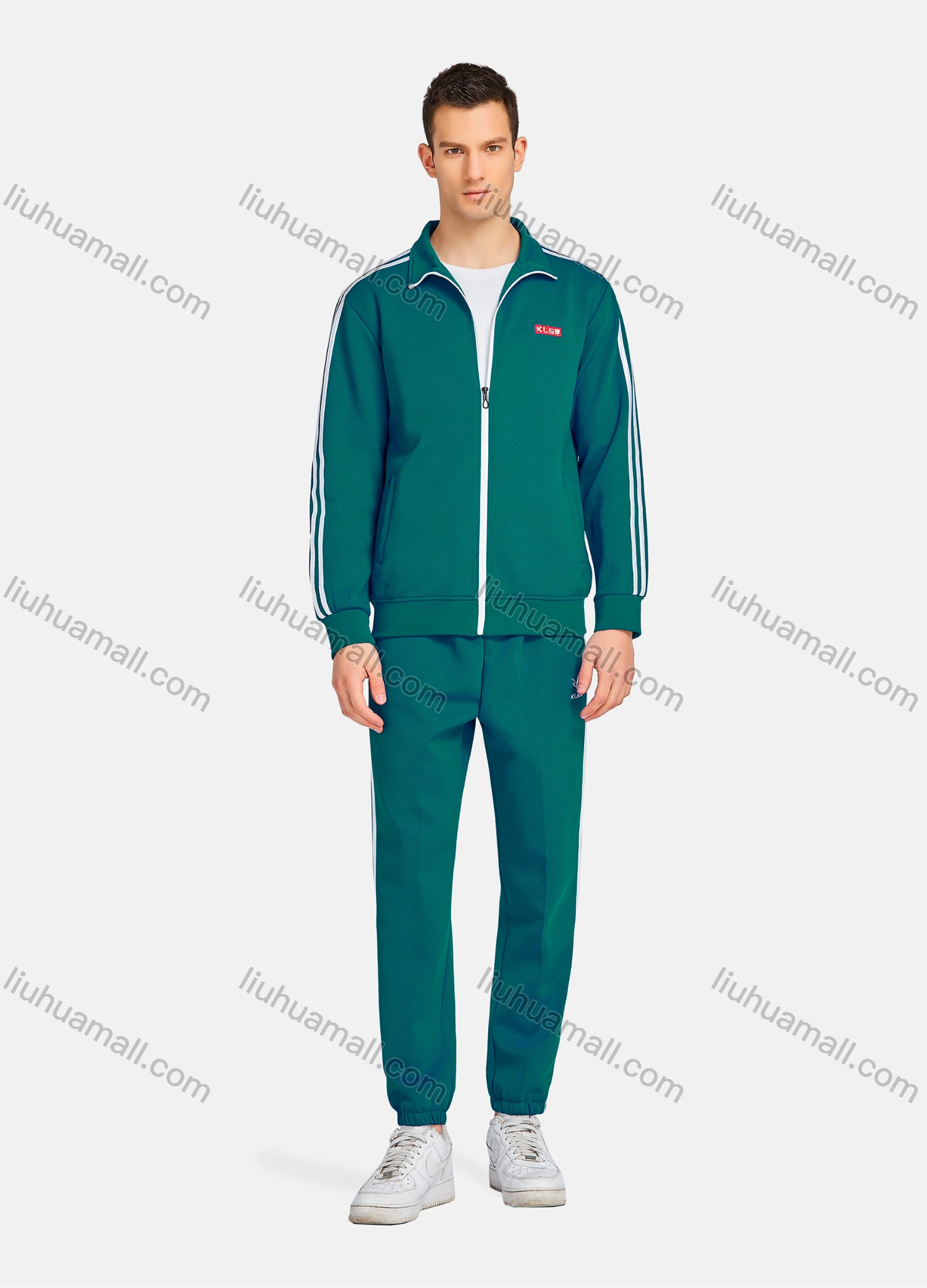 Wholesale Men's Athletic Workout Zip Long Sleeve Stand Collar Jacket & Straight Leg Ankle Length Joggers 2 Piece Sports Set - Liuhuamall