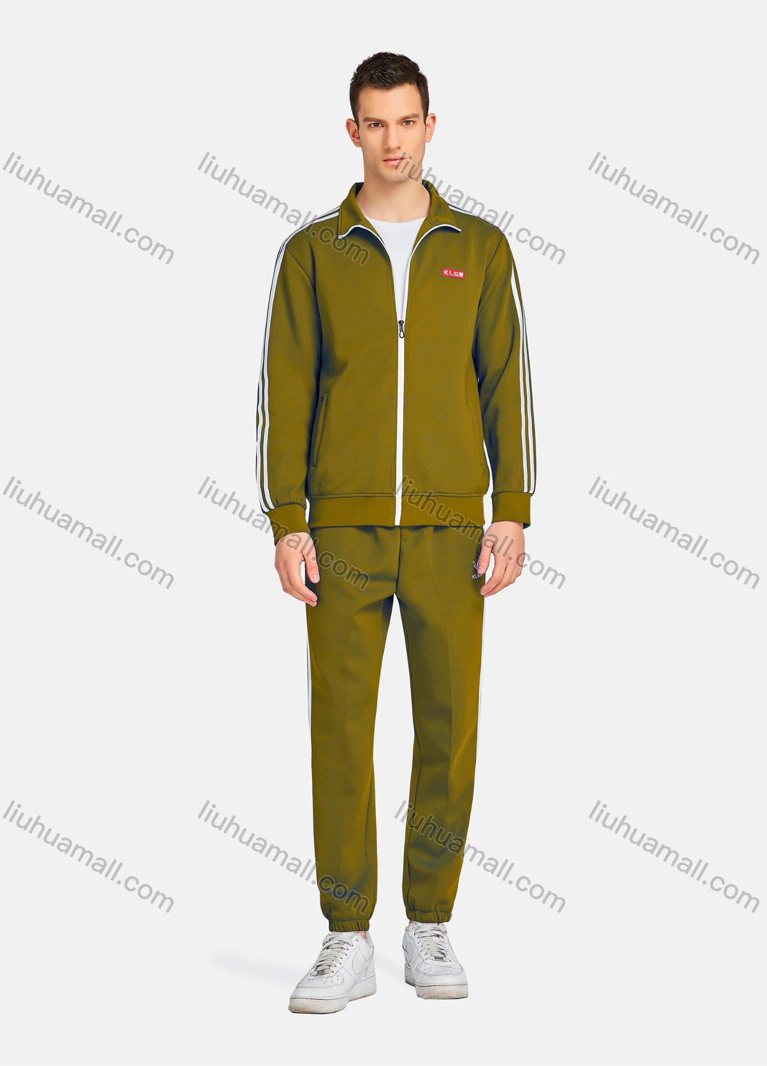 Wholesale Men's Athletic Workout Zip Long Sleeve Stand Collar Jacket & Straight Leg Ankle Length Joggers 2 Piece Sports Set - Liuhuamall