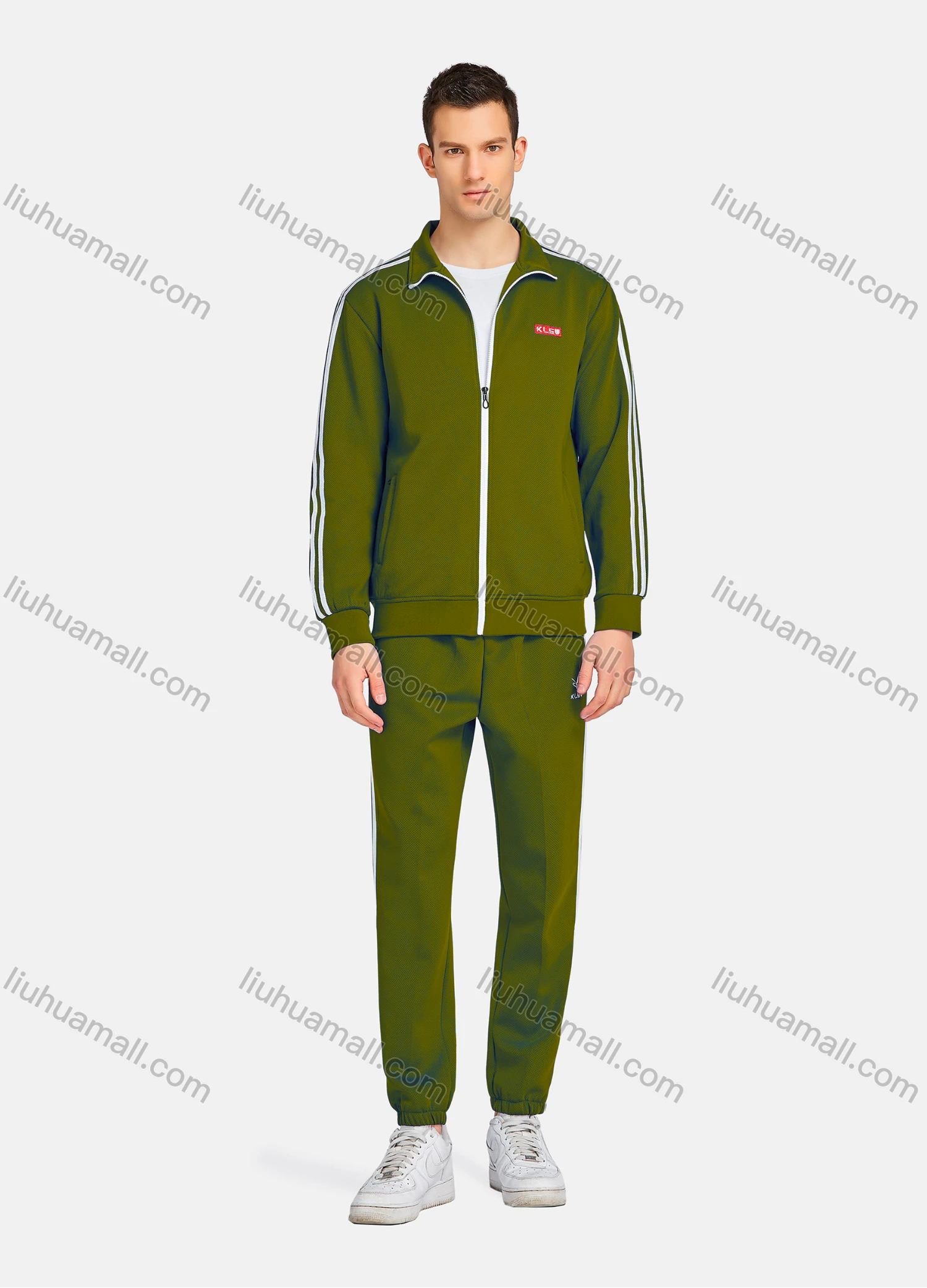 Wholesale Men's Athletic Workout Zip Long Sleeve Stand Collar Jacket & Straight Leg Ankle Length Joggers 2 Piece Sports Set - Liuhuamall