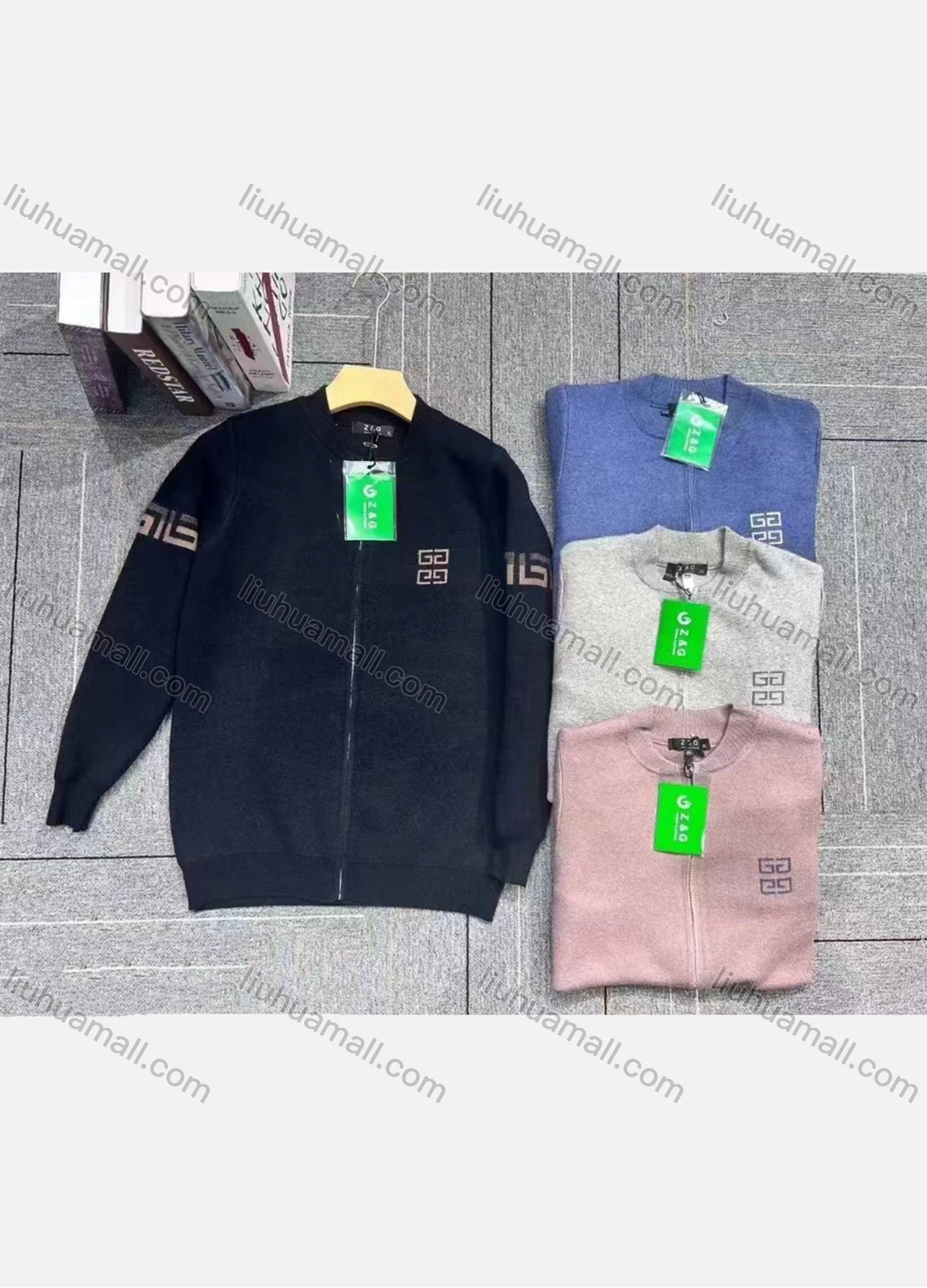 Wholesale Men's Casual Greek Key Long Sleeve Zipper Knitted Jacket 23137# - Liuhuamall