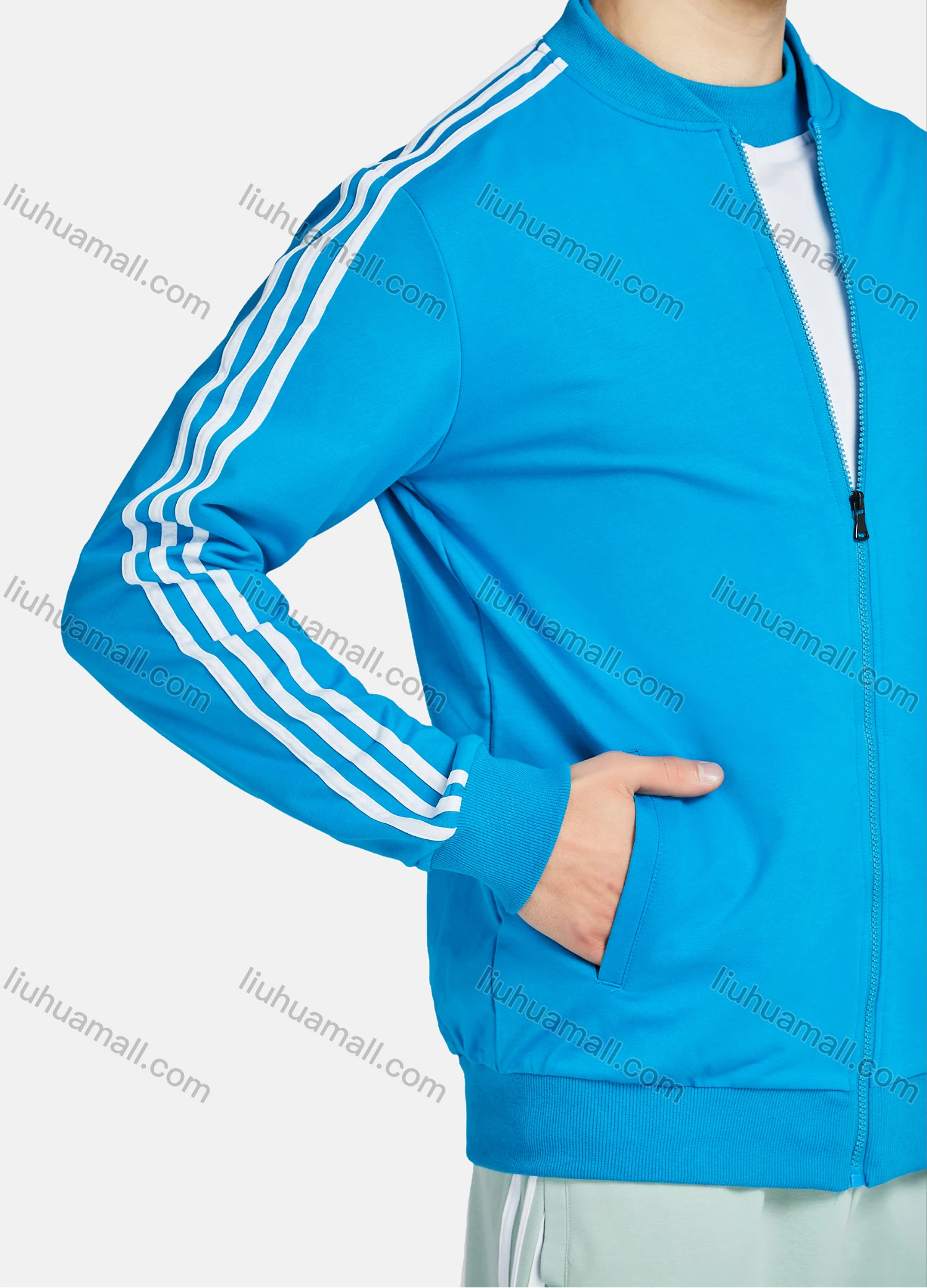 Wholesale Men's Athletic Workout Striped Zip Long Sleeve Jacket & Short Sleeve Mock Neck Tee & Ankle Length Jogger 3 Piece Set - Liuhuamall