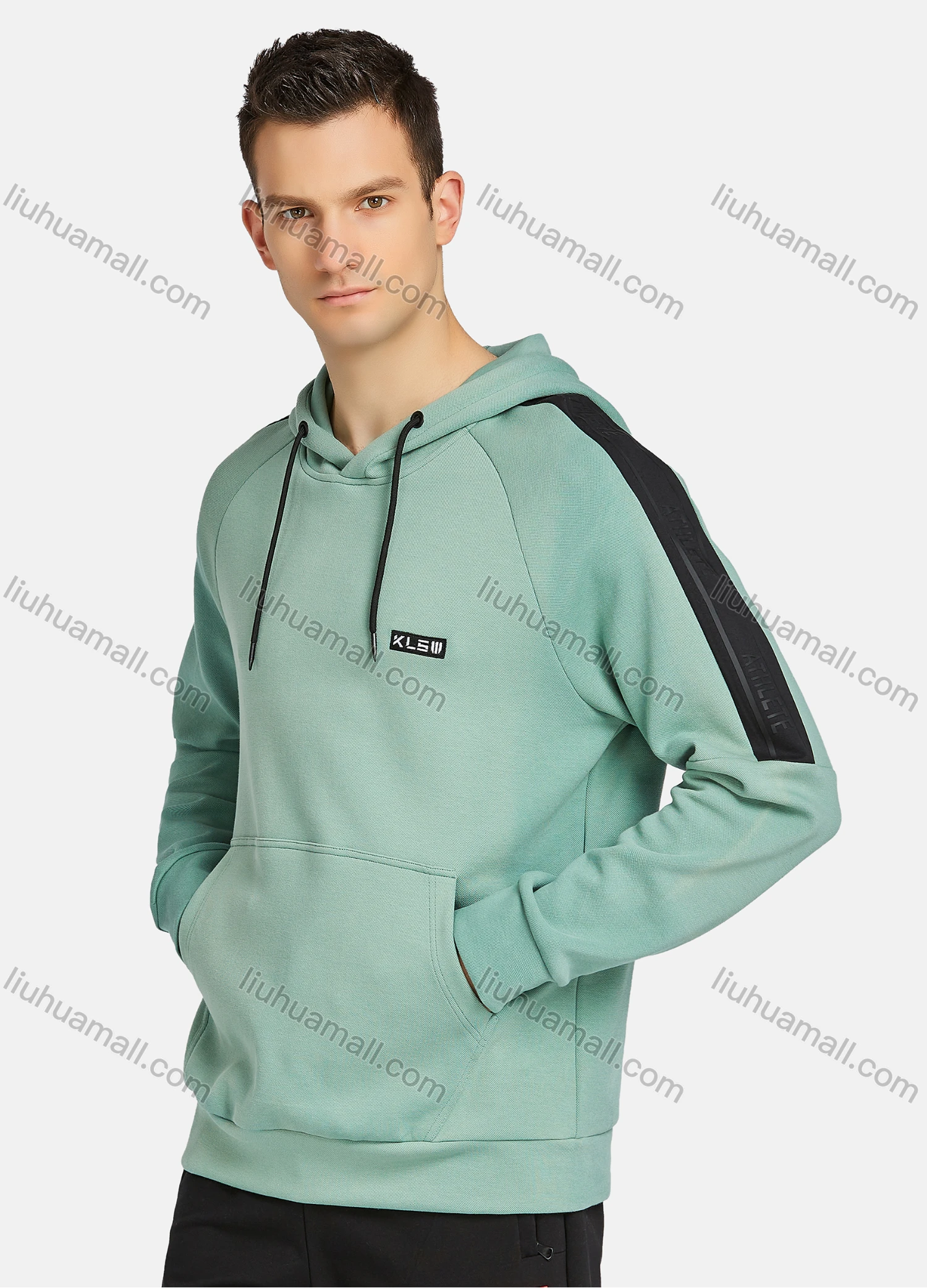 Wholesale Men's Athletic Workout Drawstring Long Sleeve Kangaroo Pocket Hoodie & Ankle Length Jogger 2 Piece Sports Set - Liuhuamall