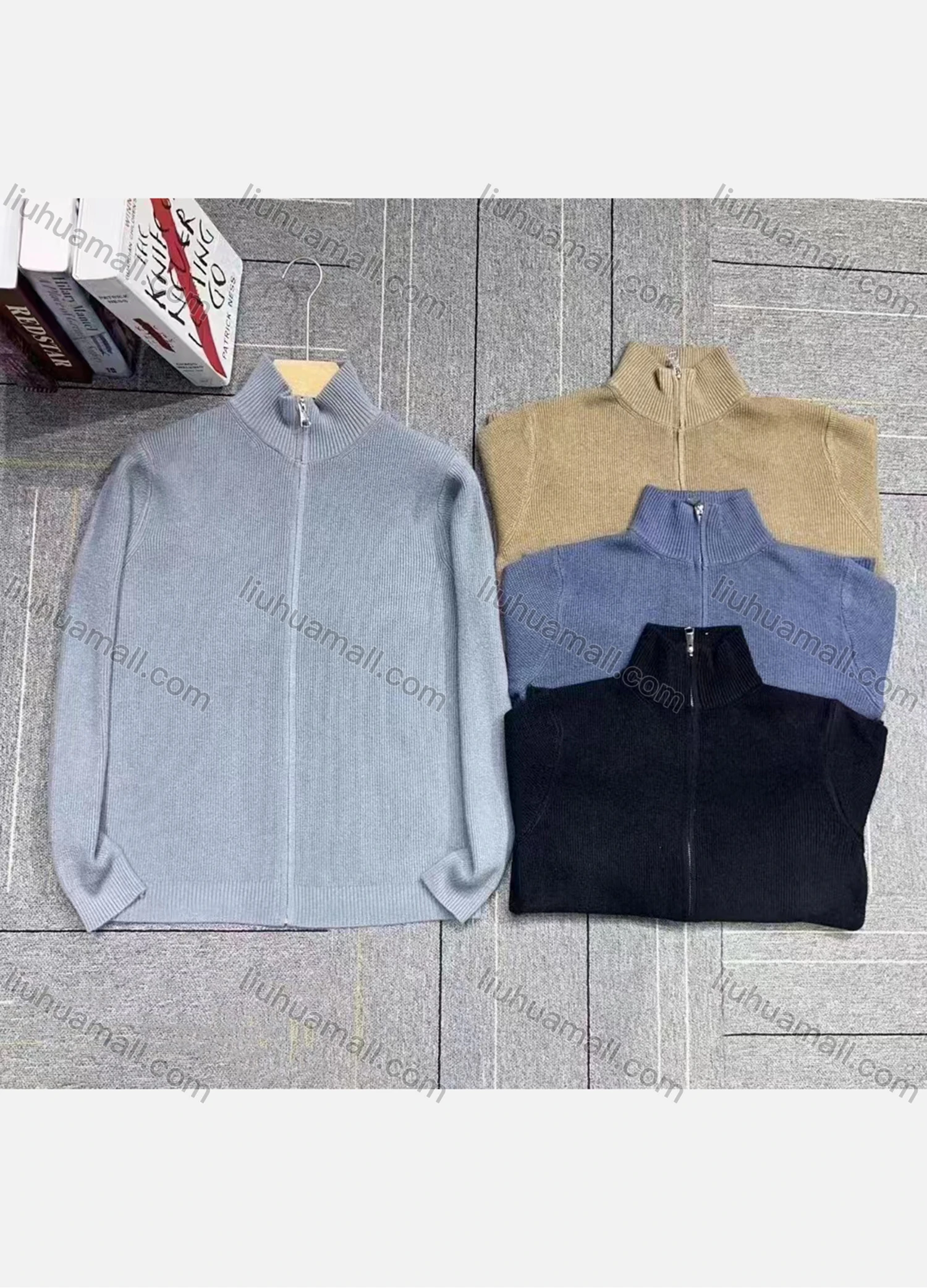 Wholesale Men's Casual Plain Long Sleeve Zipper Knitted Jacket 23141# - Liuhuamall