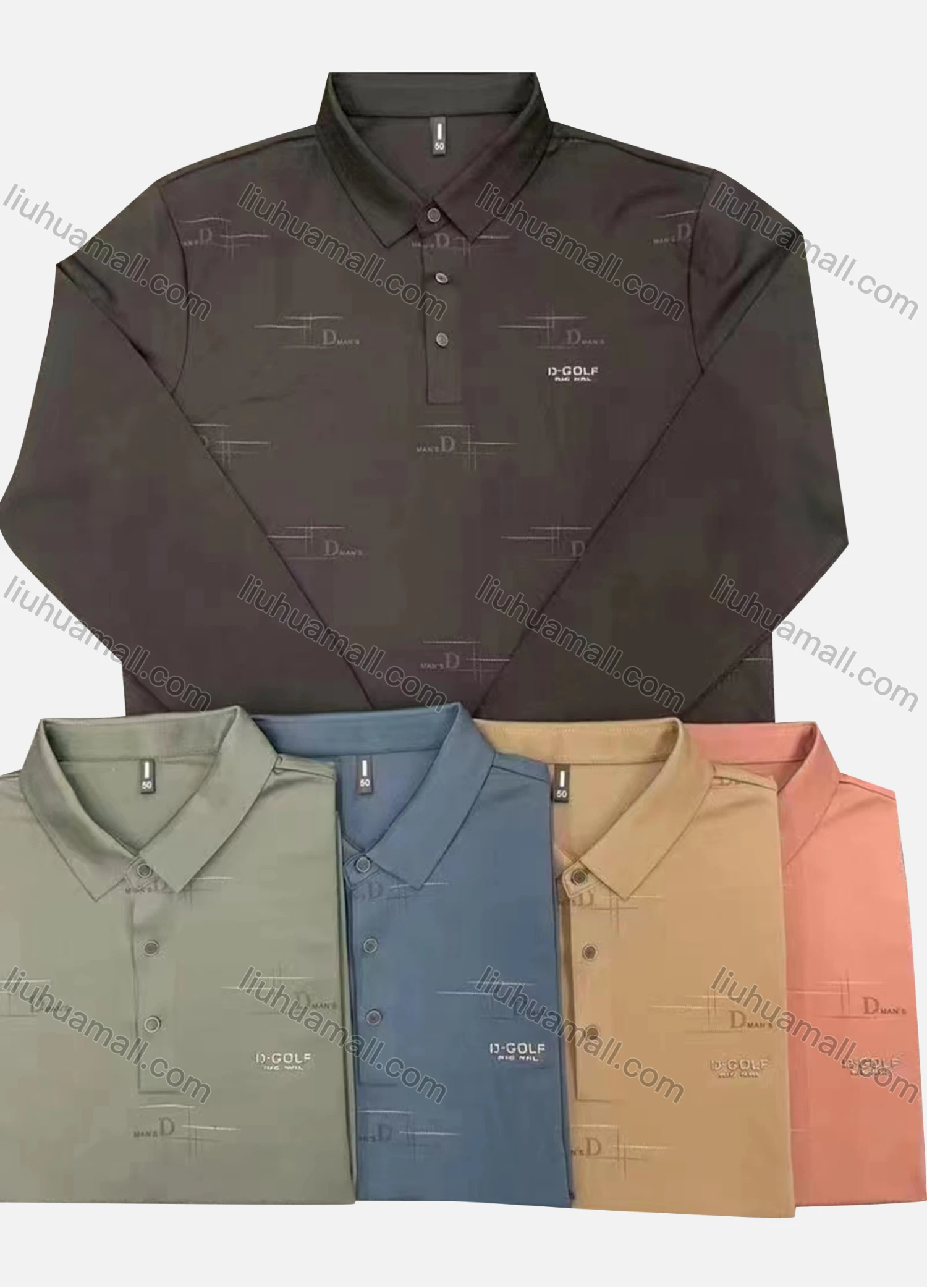 Wholesale Men's Casual Allover Print Long Sleeve Polo Shirt - Liuhuamall