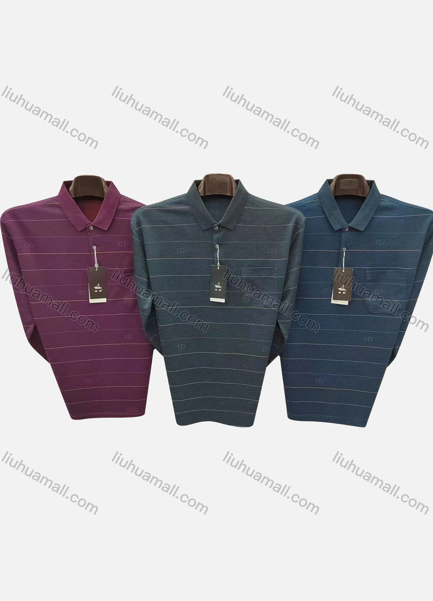Wholesale Men's Casual Striped Patch Pocket Long Sleeve Polo Shirt 603# - Liuhuamall