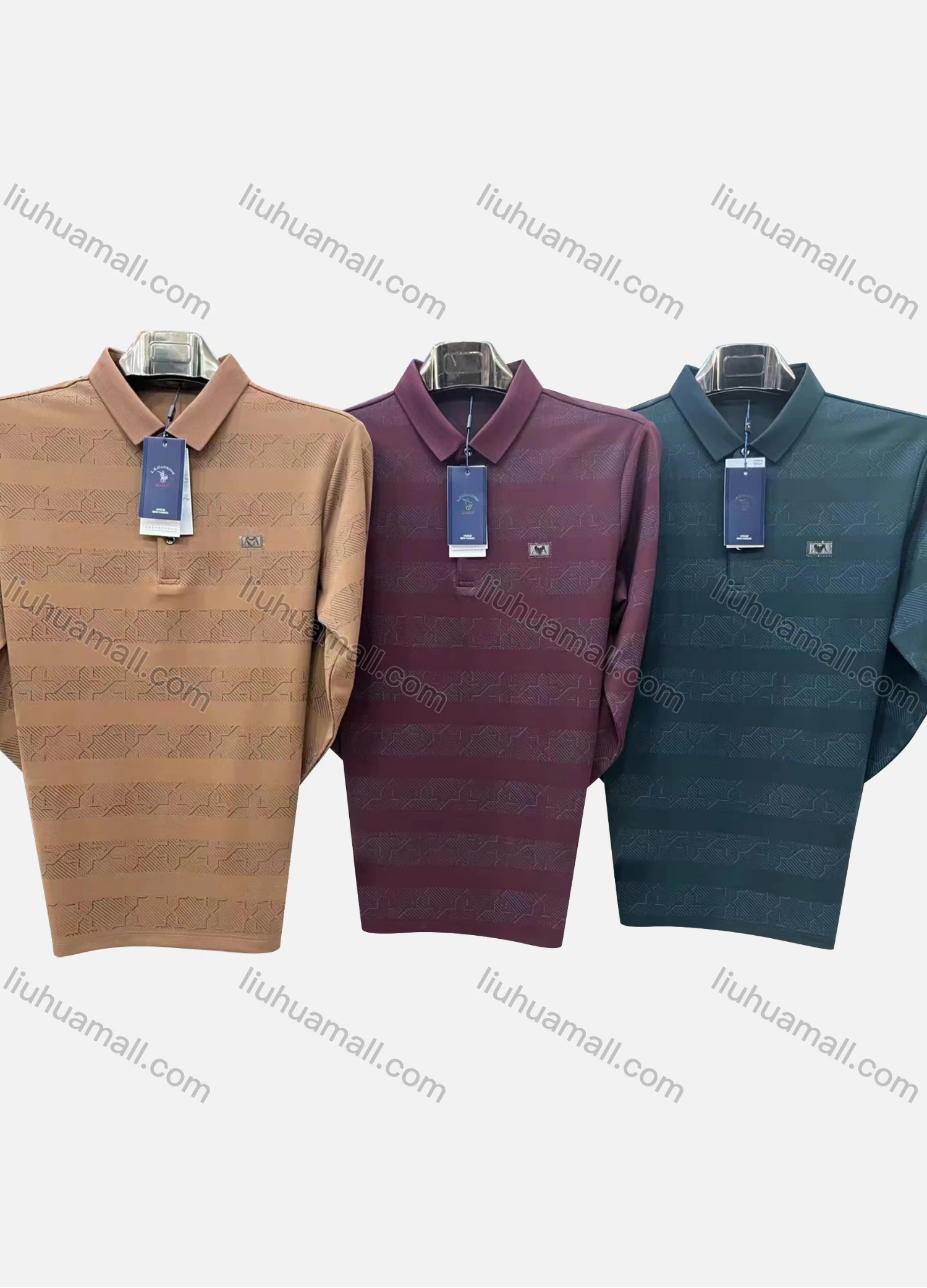 Wholesale Men's Casual Striped Long Sleeve Polo Shirt 2329# - Liuhuamall