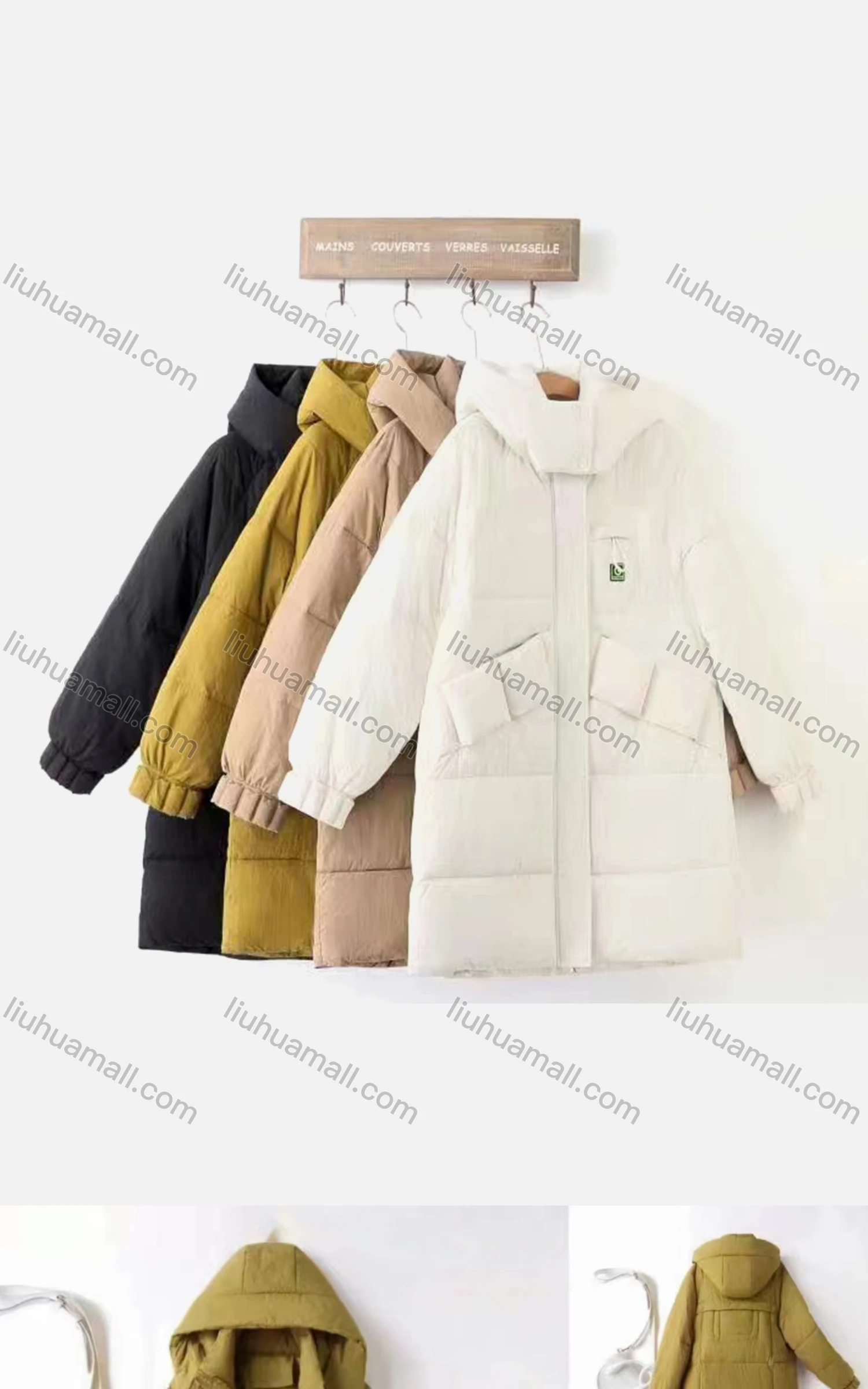 Wholesale Women's Casual Thermal Hooded Plain Mid Length Puffer Coat 2302# - Liuhuamall