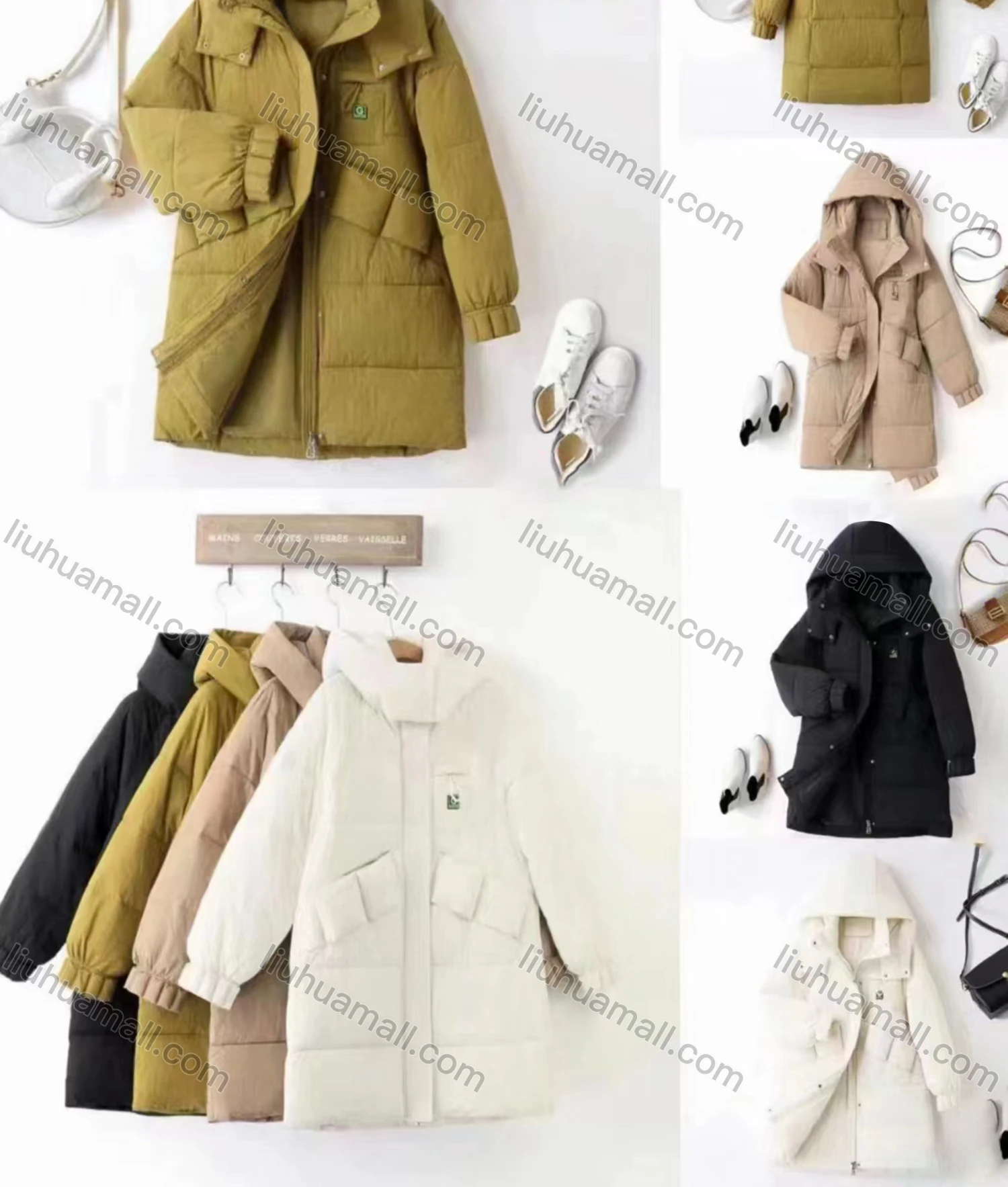 Wholesale Women's Casual Thermal Hooded Plain Mid Length Puffer Coat 2302# - Liuhuamall