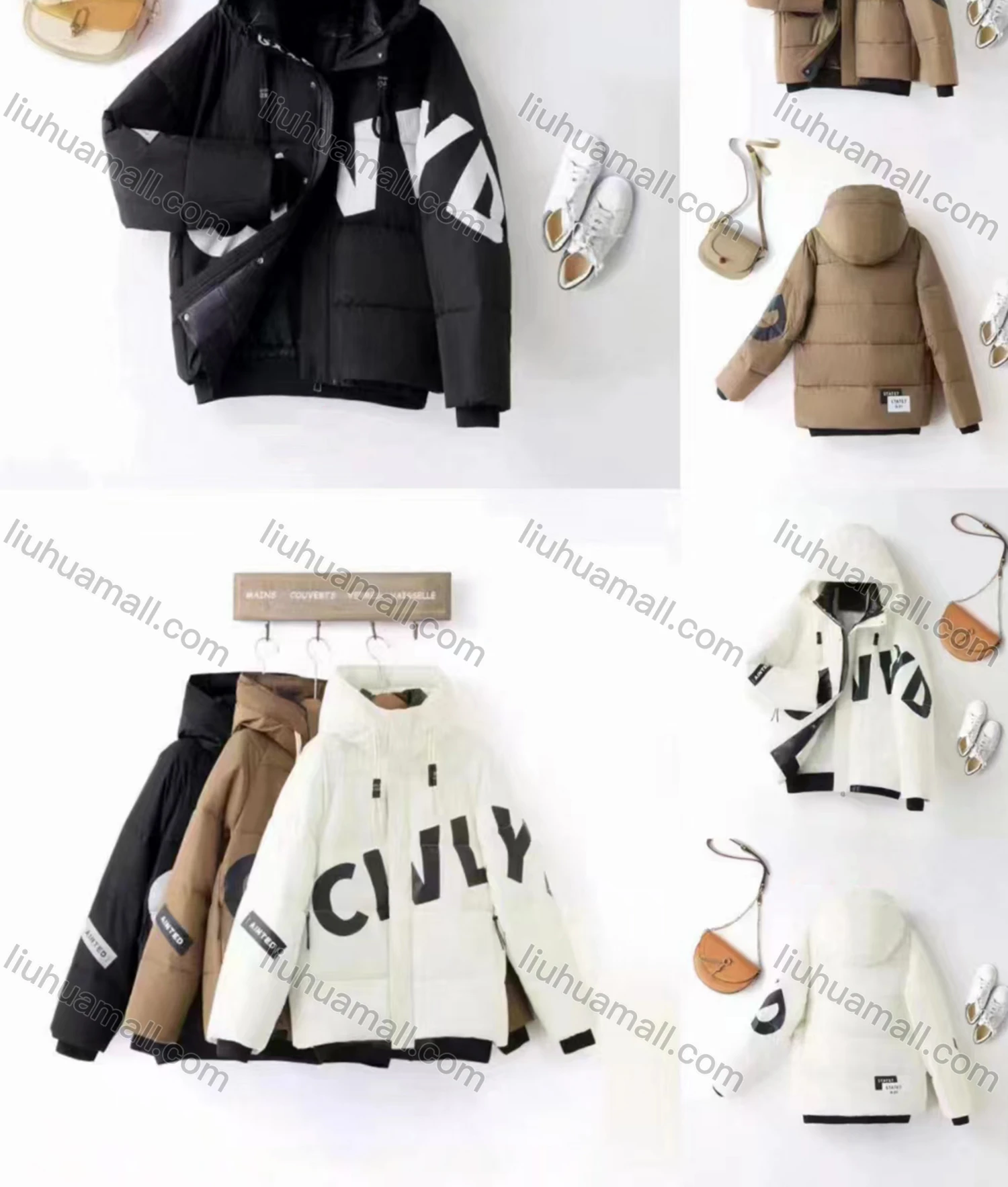 Wholesale Women's Casual Thermal Drawstring Hooded Letter Puffer Coat 2301# - Liuhuamall