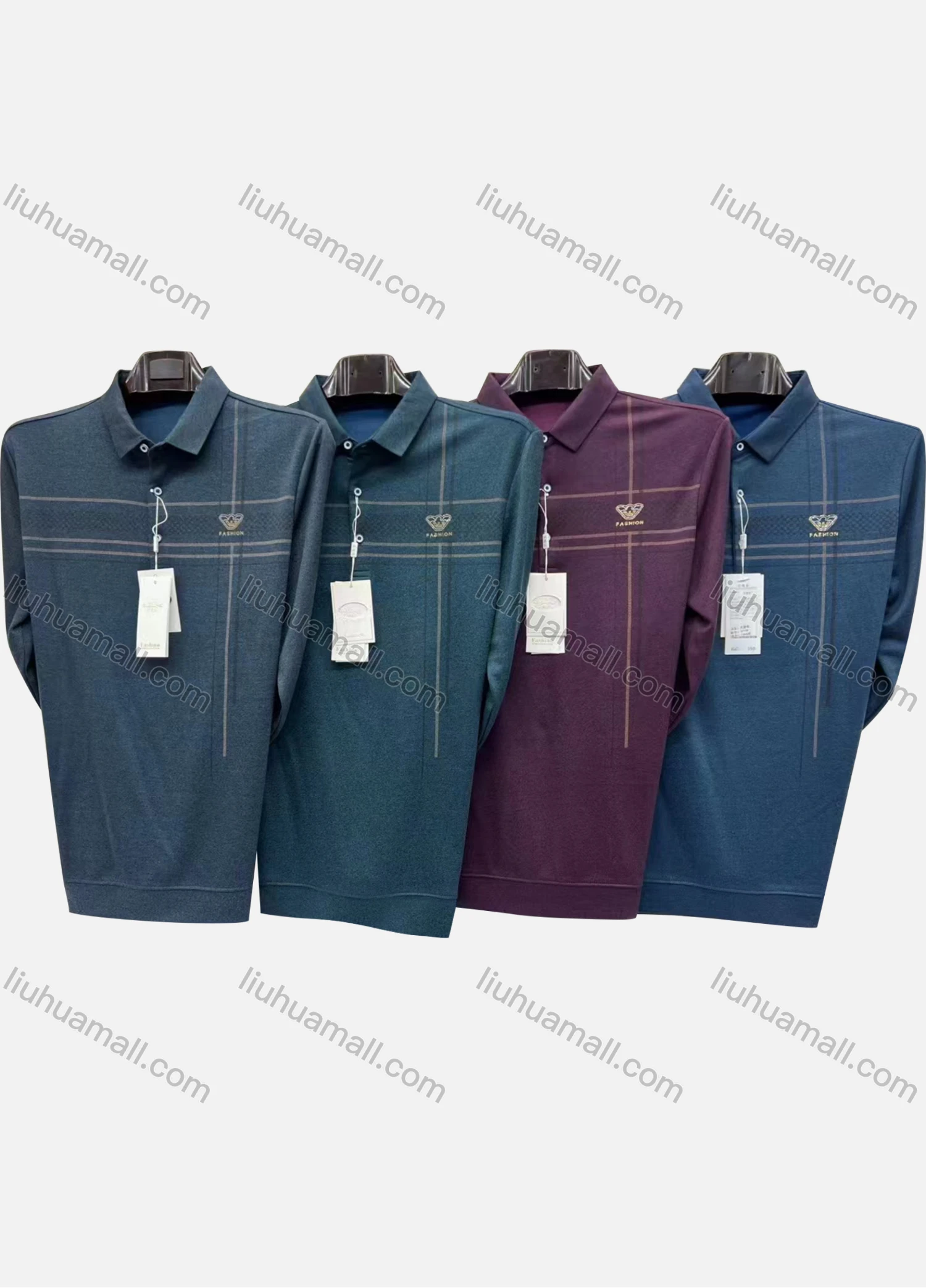Wholesale Men's Casual Striped Long Sleeve Polo Shirt 3710# - Liuhuamall