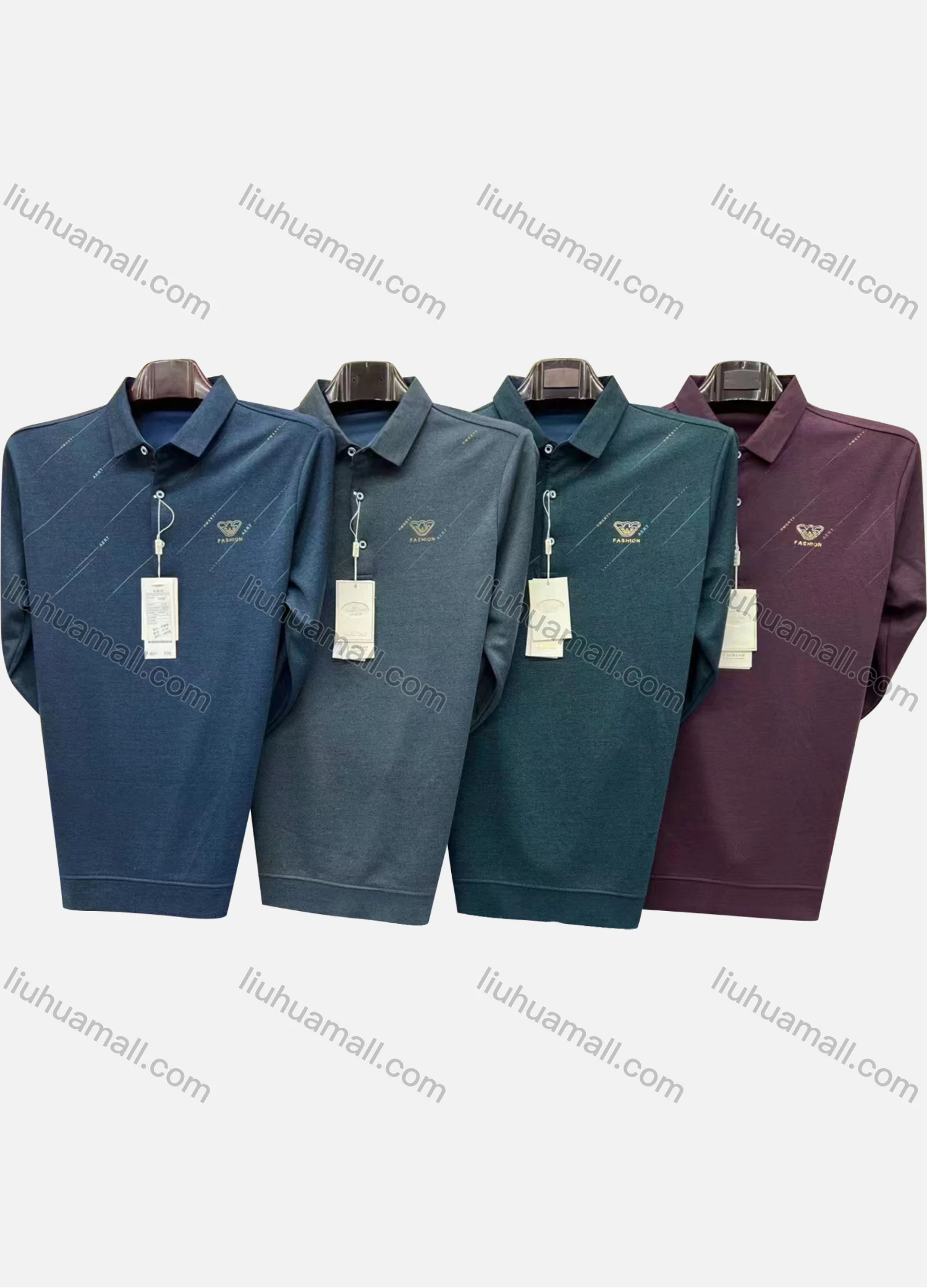 Wholesale Men's Casual Striped Long Sleeve Polo Shirt 3712# - Liuhuamall