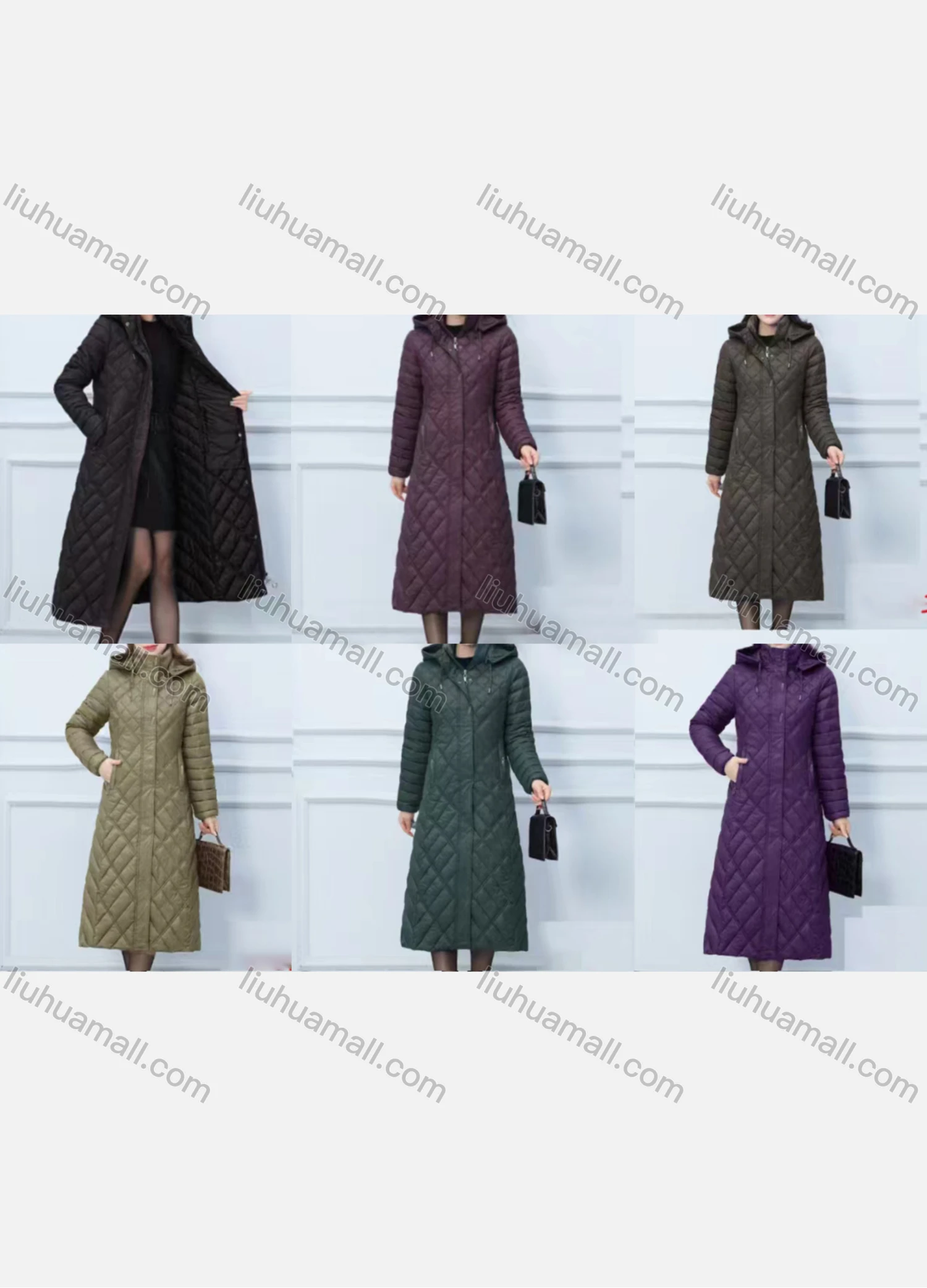 Wholesale Women's Casual Thermal Mid Length Hooded Pockets Puffer Coat 9101# - Liuhuamall