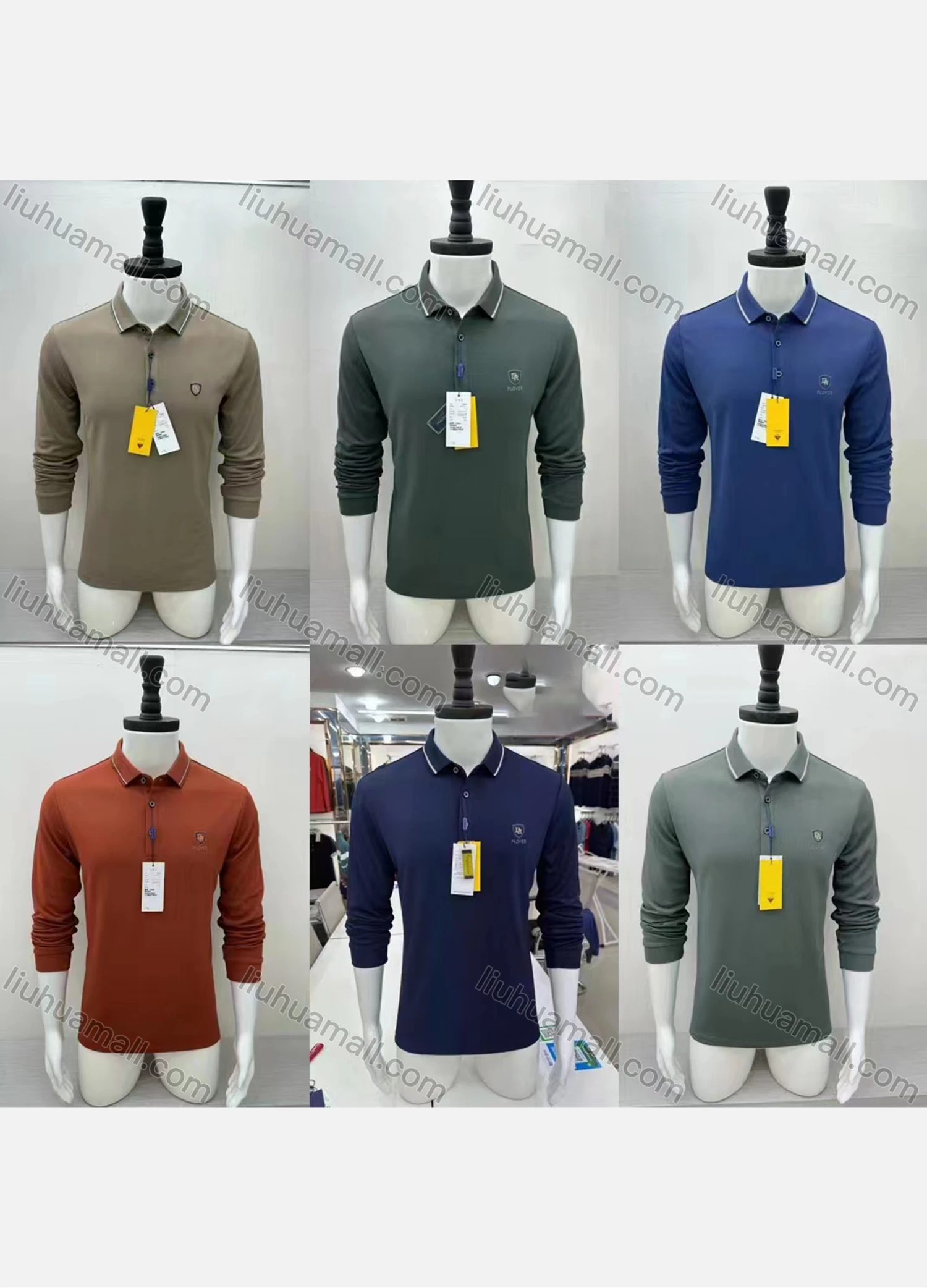 Wholesale Men's Casual Plain Logo Long Sleeve Polo Shirt M2383# - Liuhuamall