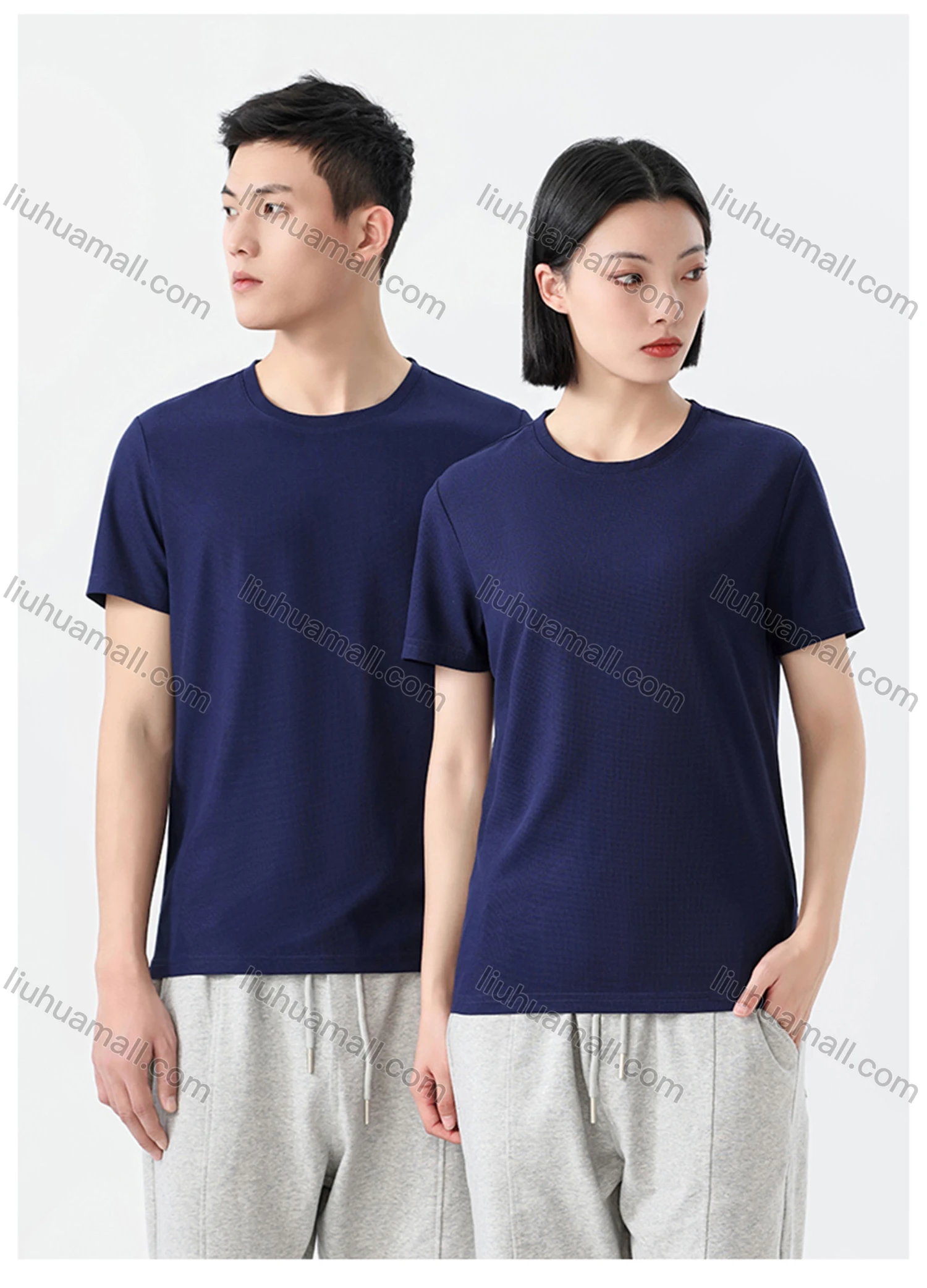 Wholesale Men's Fashion Breathable Grid Oversized Crew Neck Casual Plain Short Sleeve JHS-W23058# - Liuhuamall