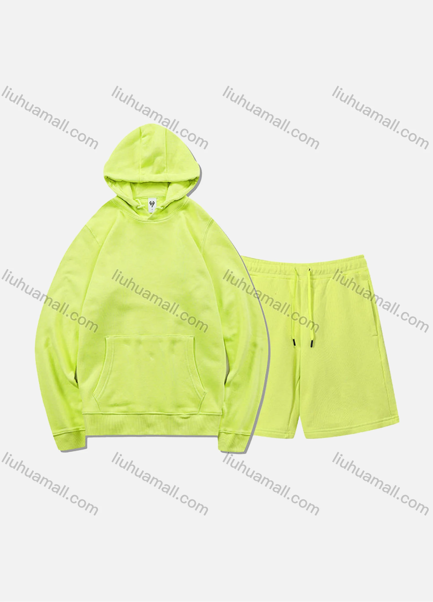 Wholesale Men's Basic Plain Jogging Sweatshirt Pullover Kangaroo Pocket Hoodie With Shorts 2 Piece Set JM-FSBH9999+JM-FS456# - Liuhuamall