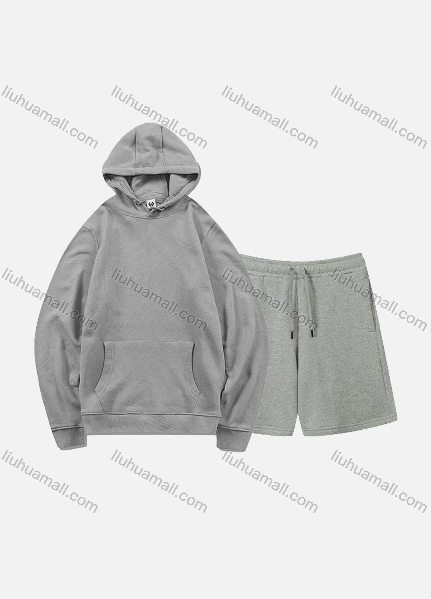 Wholesale Men's Basic Plain Jogging Sweatshirt Pullover Kangaroo Pocket Hoodie With Shorts 2 Piece Set JM-FSBH9999+JM-FS456# - Liuhuamall