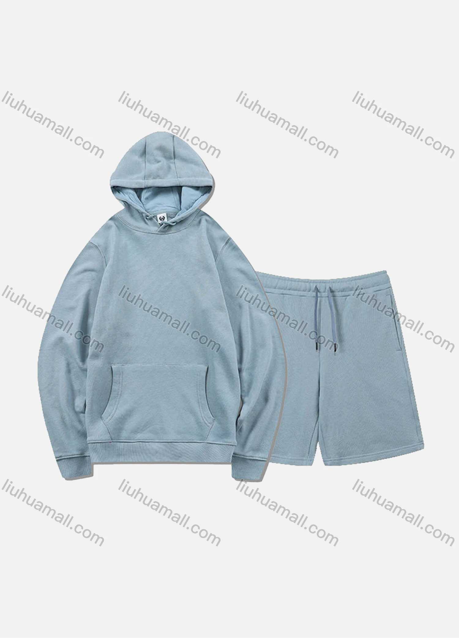 Wholesale Men's Basic Plain Jogging Sweatshirt Pullover Kangaroo Pocket Hoodie With Shorts 2 Piece Set JM-FSBH9999+JM-FS456# - Liuhuamall