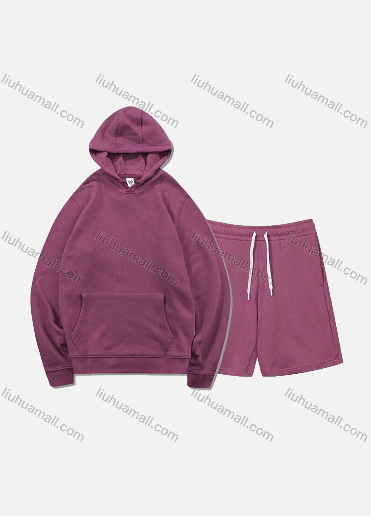 Wholesale Men's Basic Plain Jogging Sweatshirt Pullover Kangaroo Pocket Hoodie With Shorts 2 Piece Set JM-FSBH9999+JM-FS456# - Liuhuamall