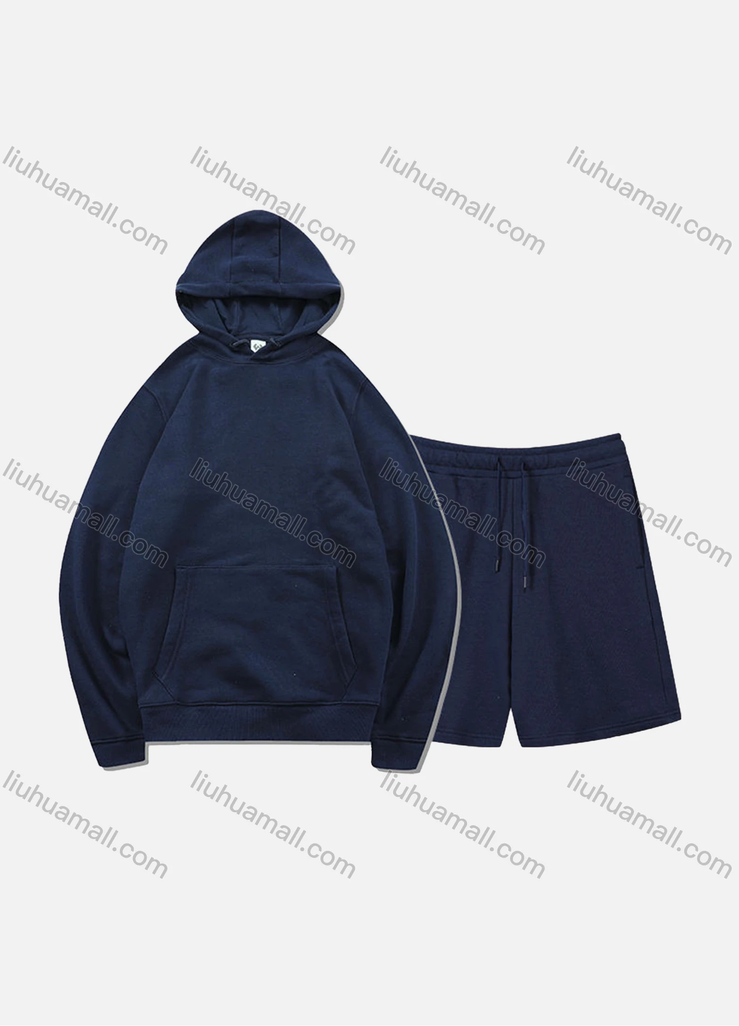 Wholesale Men's Basic Plain Jogging Sweatshirt Pullover Kangaroo Pocket Hoodie With Shorts 2 Piece Set JM-FSBH9999+JM-FS456# - Liuhuamall