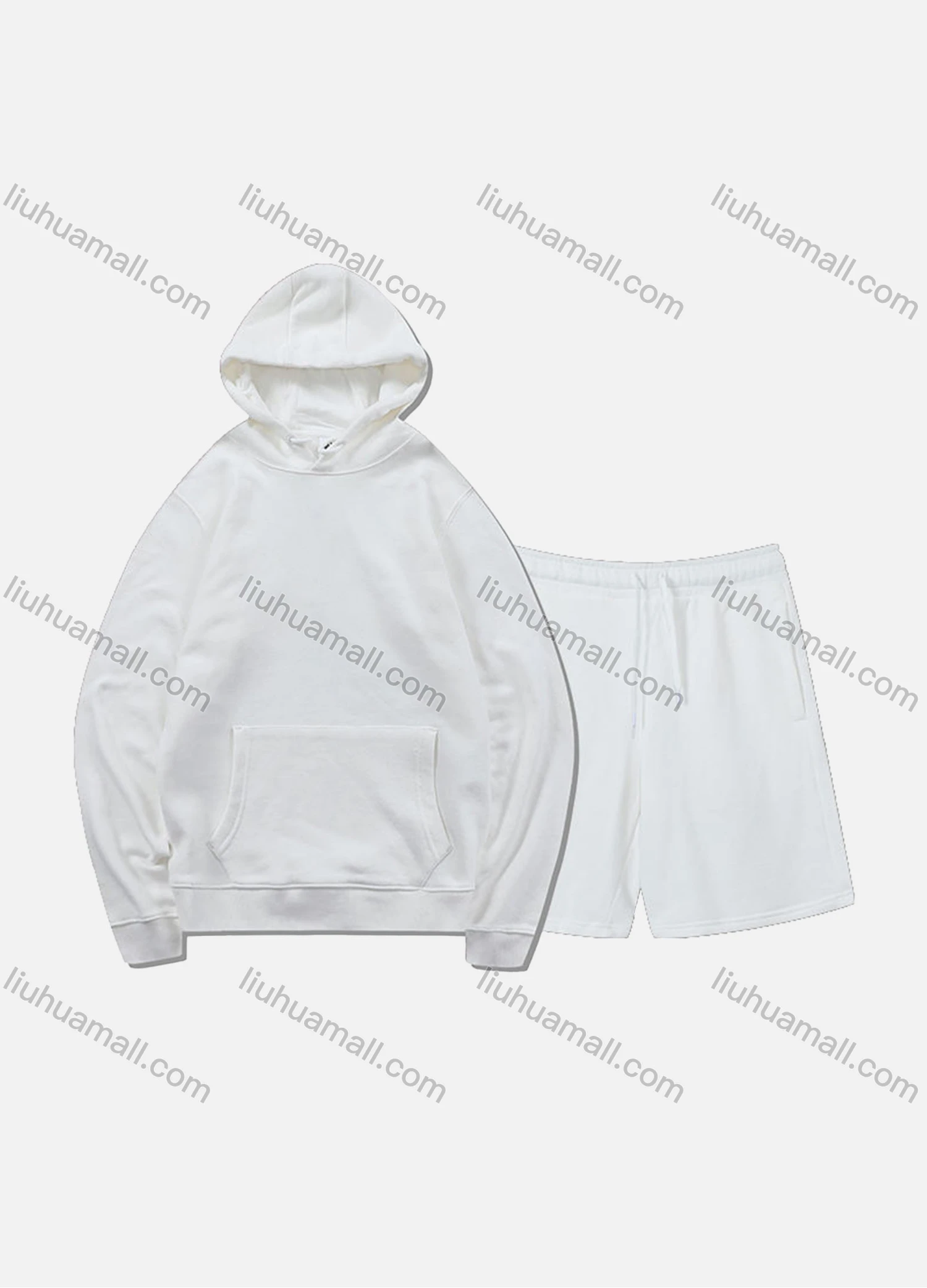 Wholesale Men's Basic Plain Jogging Sweatshirt Pullover Kangaroo Pocket Hoodie With Shorts 2 Piece Set JM-FSBH9999+JM-FS456# - Liuhuamall