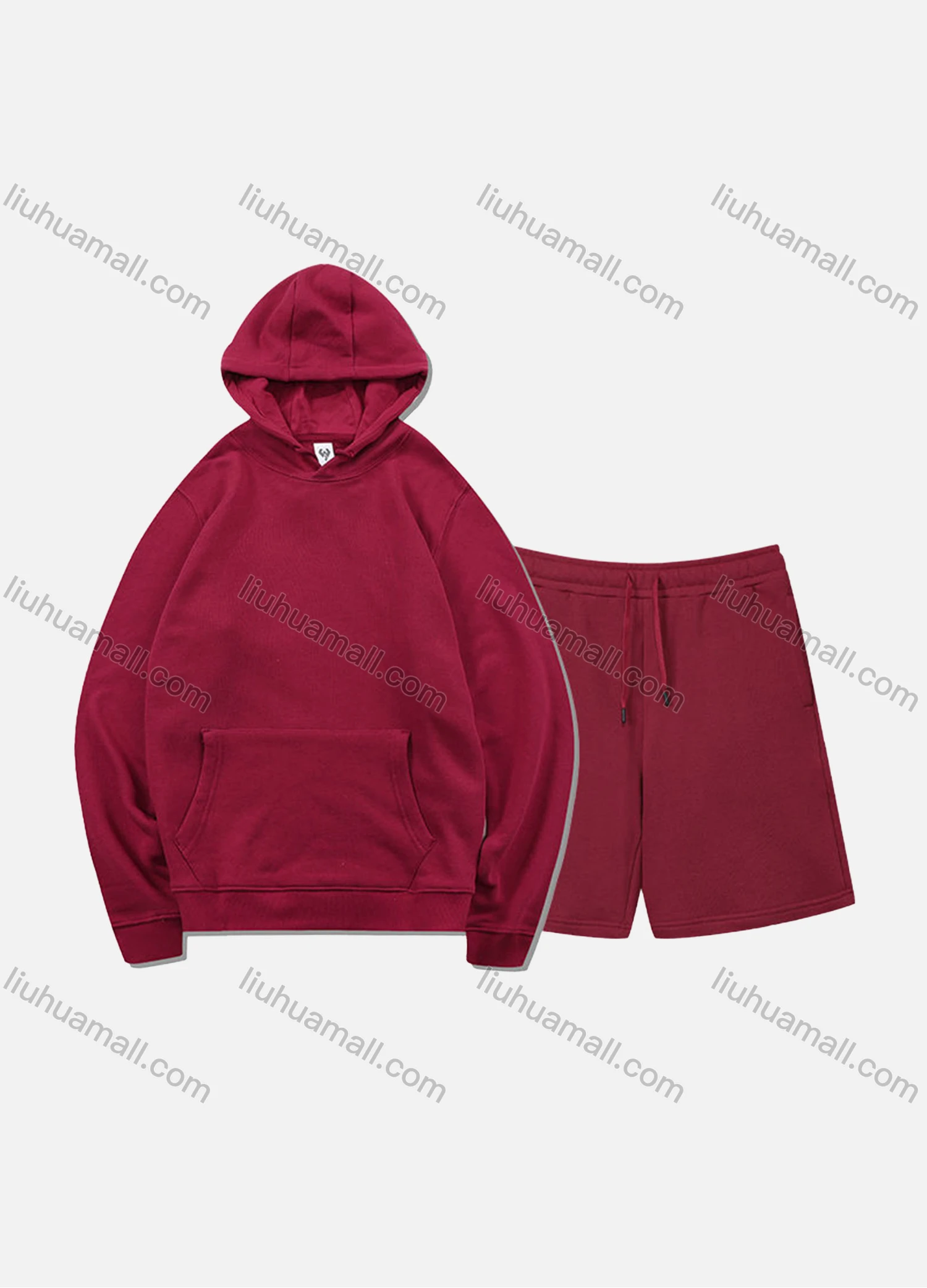 Wholesale Men's Basic Plain Jogging Sweatshirt Pullover Kangaroo Pocket Hoodie With Shorts 2 Piece Set JM-FSBH9999+JM-FS456# - Liuhuamall