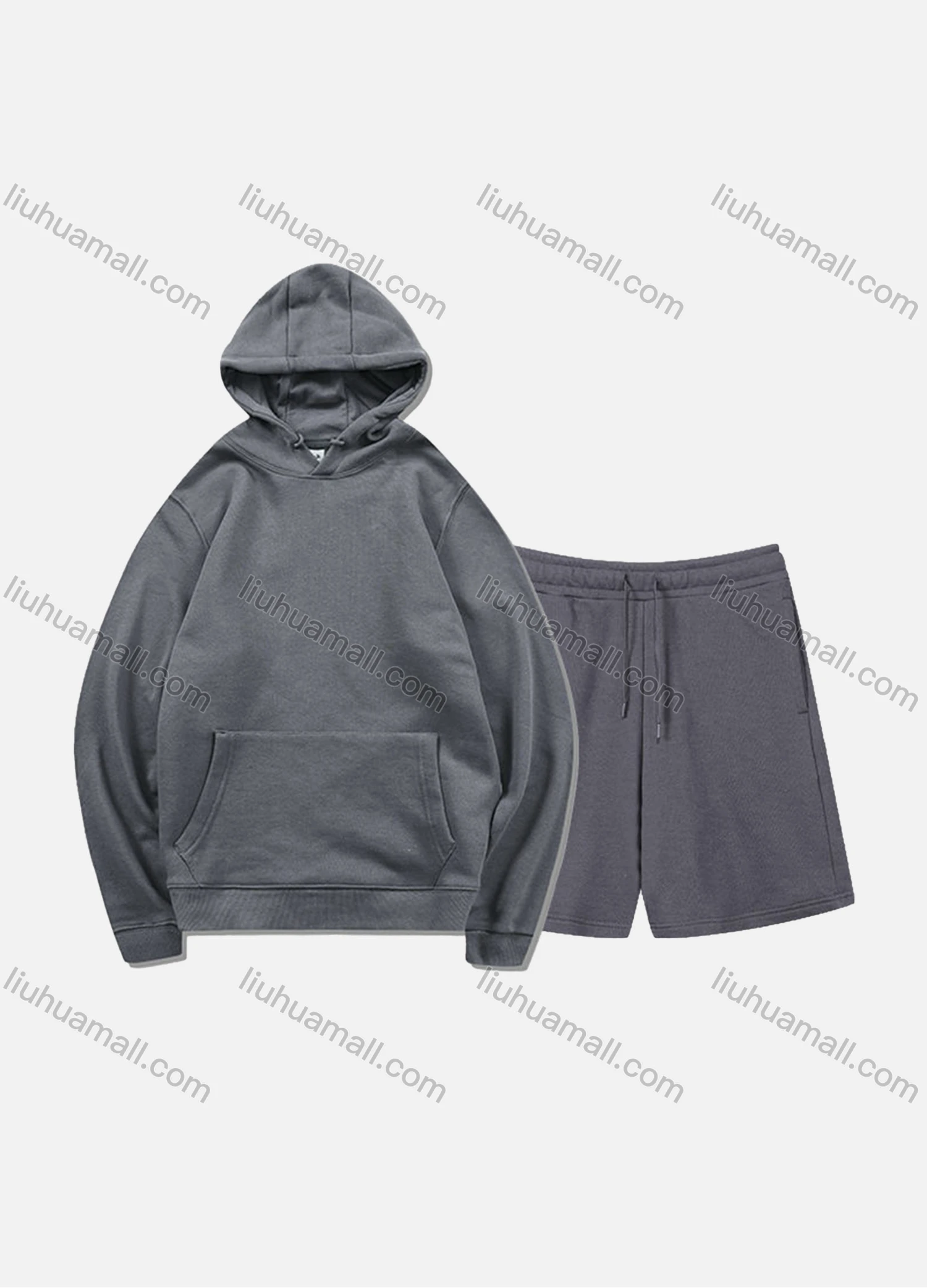 Wholesale Men's Basic Plain Jogging Sweatshirt Pullover Kangaroo Pocket Hoodie With Shorts 2 Piece Set JM-FSBH9999+JM-FS456# - Liuhuamall