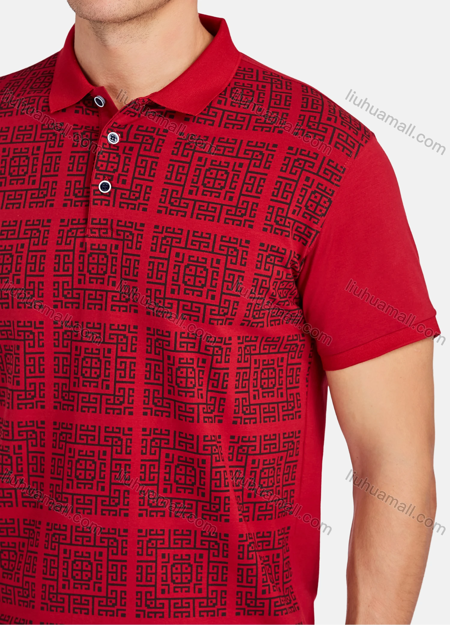 Wholesale Men's Casual Greek Key Print Short Sleeve Polo Shirts - Liuhuamall