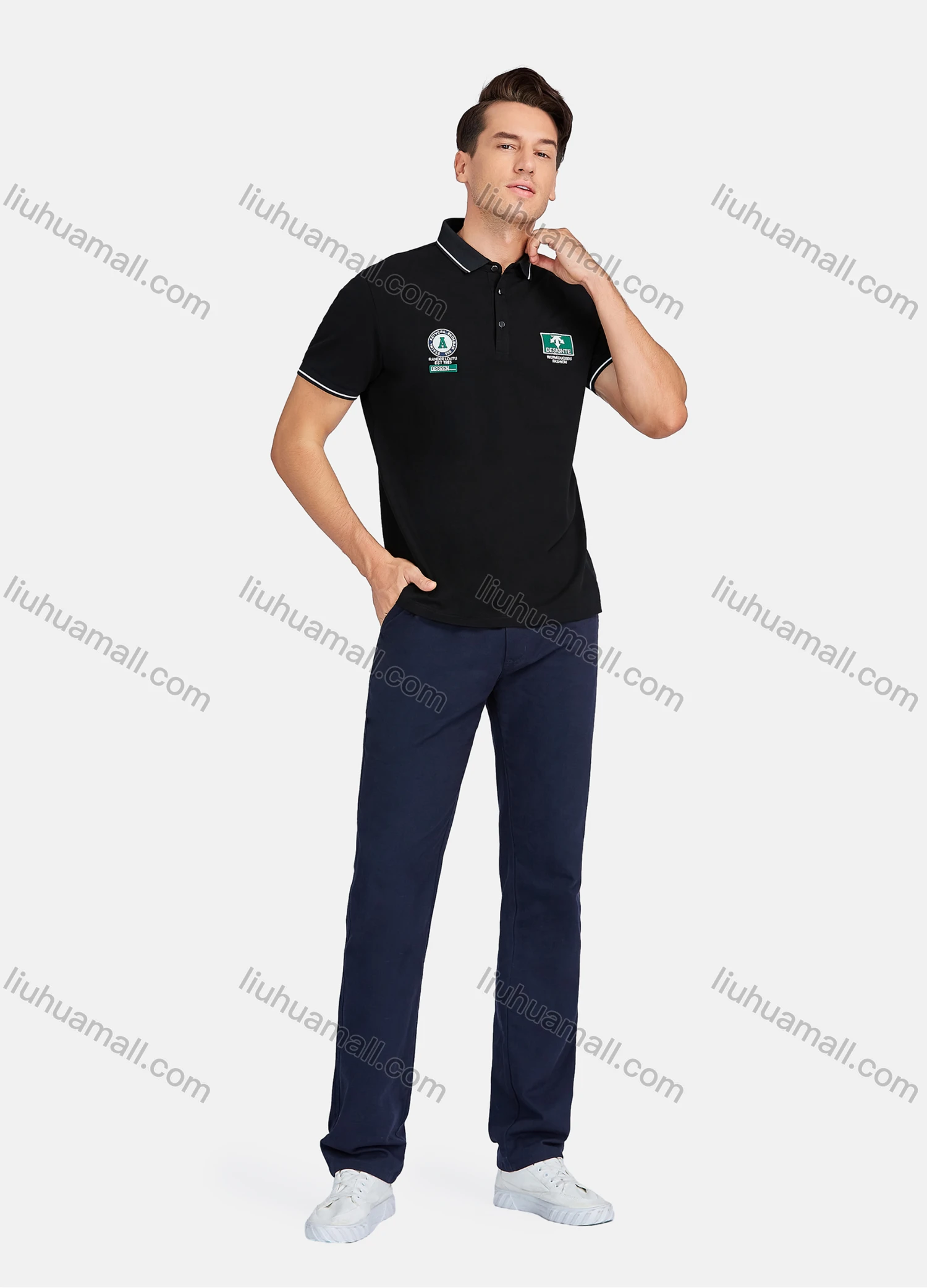Wholesale Men's Casual Labelled Print Short Sleeve Polo Shirts - Liuhuamall