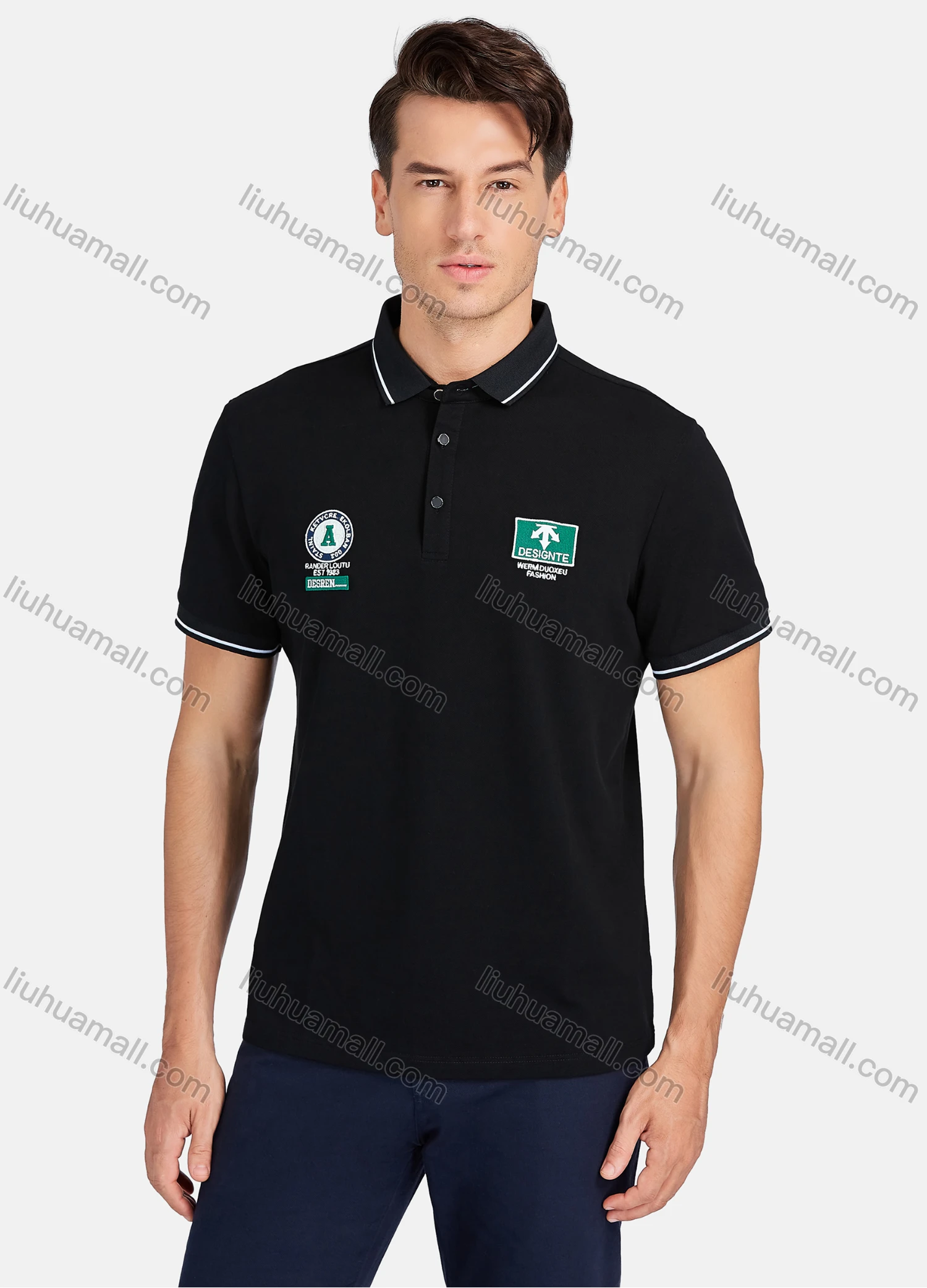 Wholesale Men's Casual Labelled Print Short Sleeve Polo Shirts - Liuhuamall