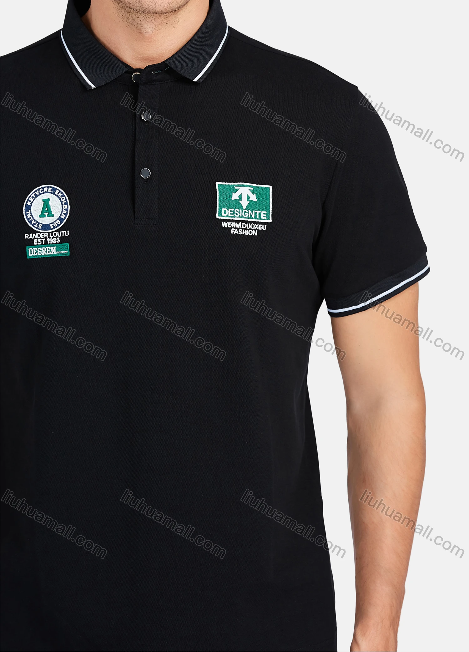 Wholesale Men's Casual Labelled Print Short Sleeve Polo Shirts - Liuhuamall