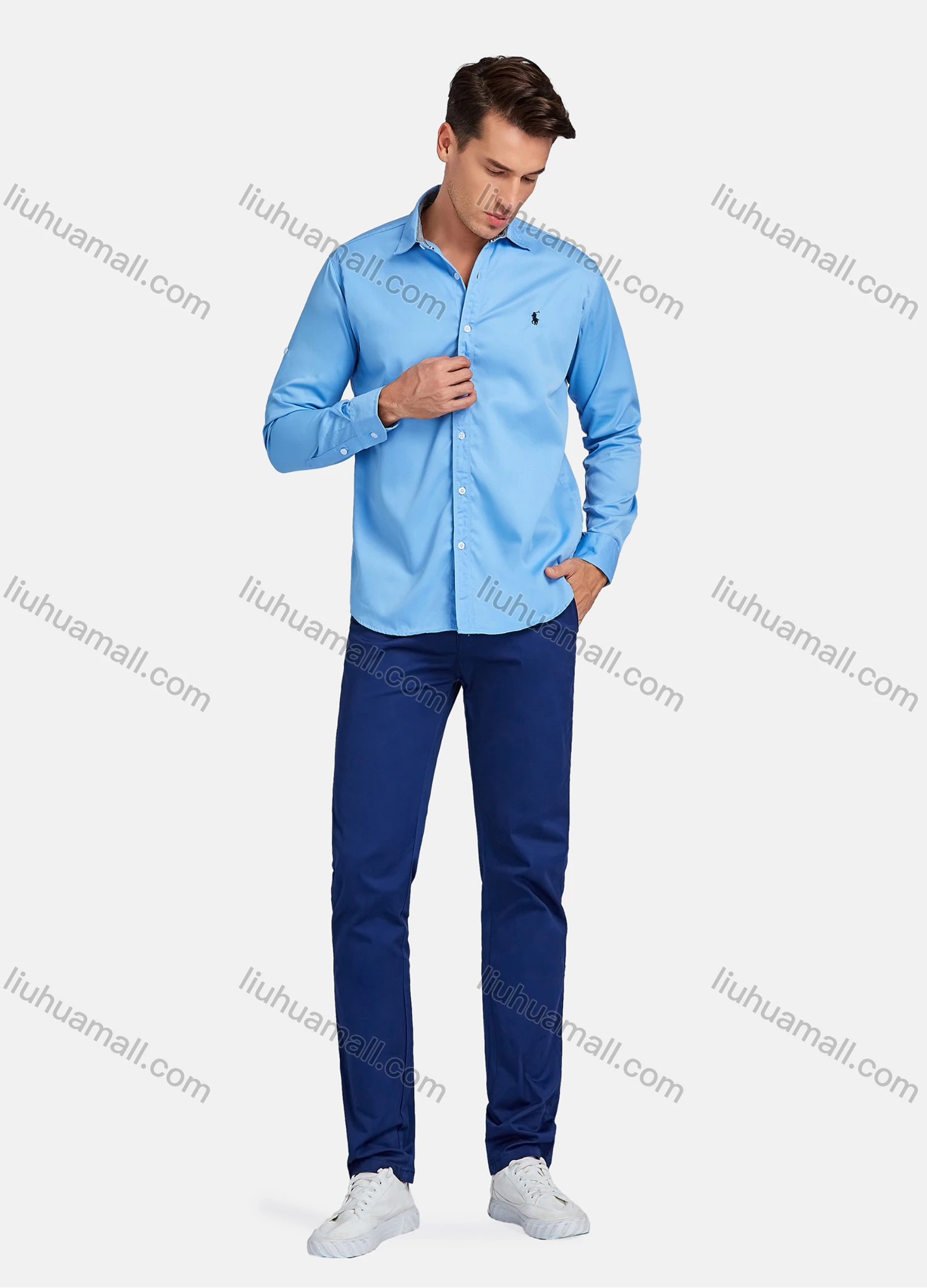 Wholesale Men's Casual Plain Long Sleeve Shirts 830# - Liuhuamall
