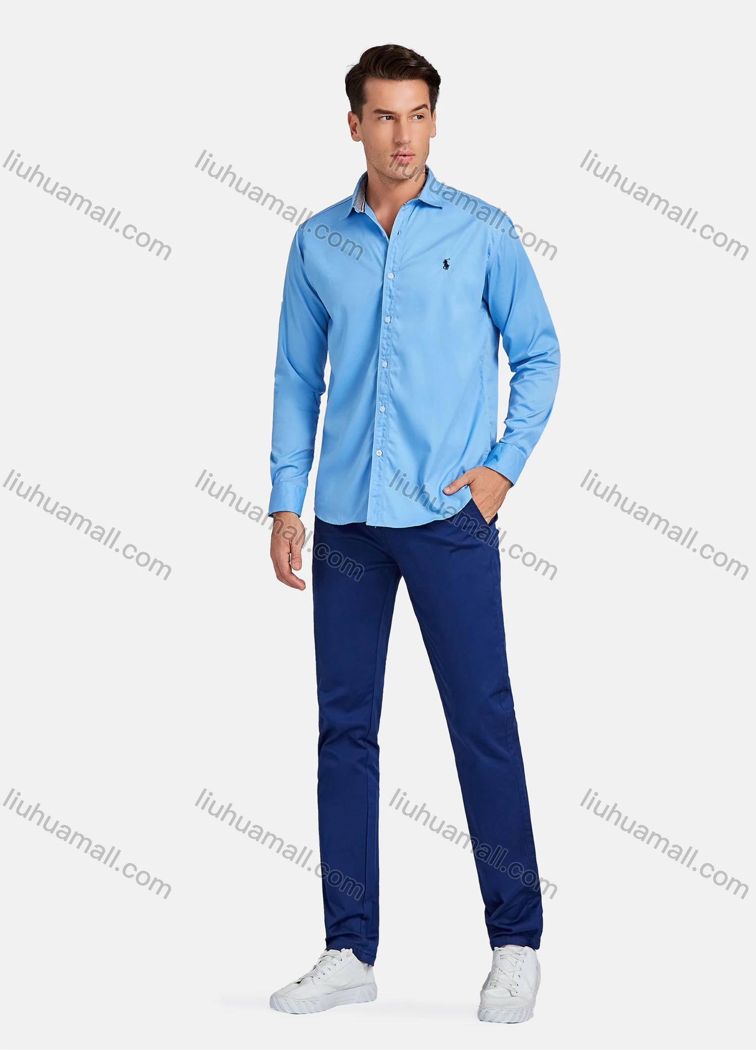 Wholesale Men's Casual Plain Long Sleeve Shirts 830# - Liuhuamall